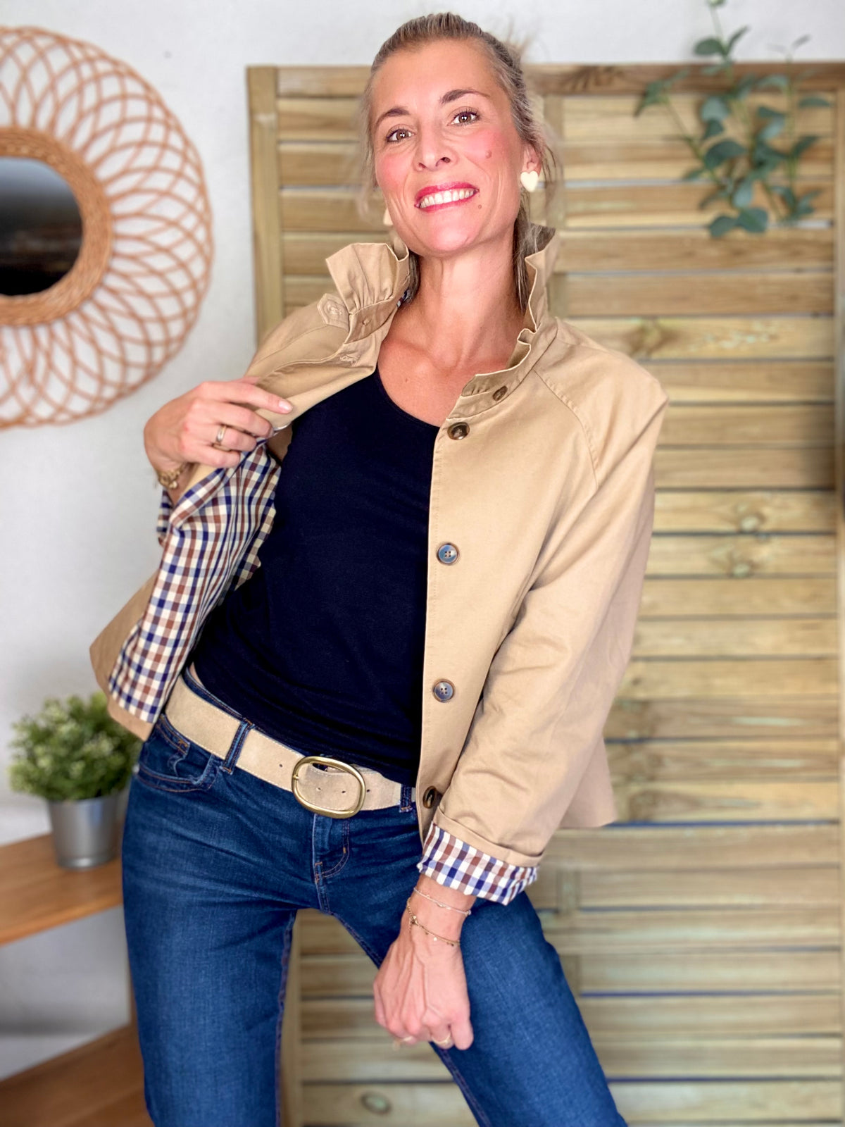 Veste Trench col victorien doublure carreaux - VICTORIA Beige Taupe