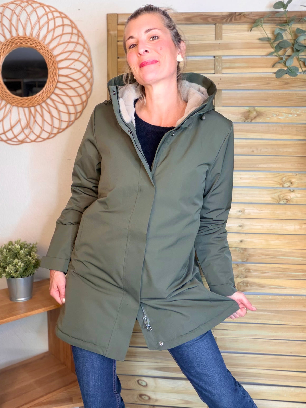 LAURA JO - Parka fourrée imperméable AMBRE LONG - Kaki / Beige