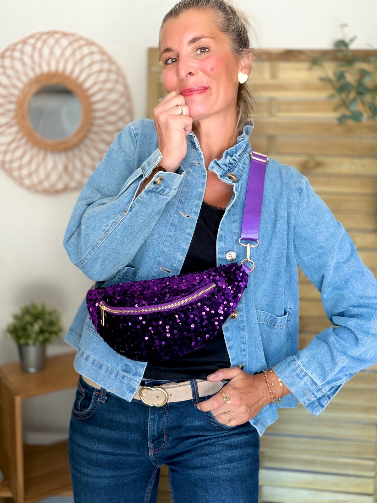 ⚡️ ARRIVAGE - Sac banane velours à sequins DAISY - Violet