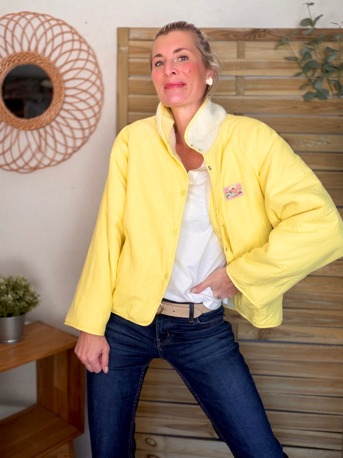 Veste matelassée réversible Sherpa AMÉLIE Jaune - FIN DE SÉRIE
