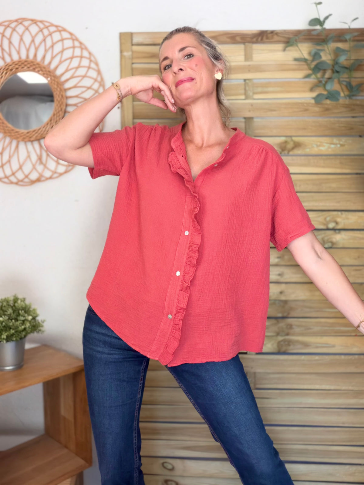 Blouse en gaze de coton ANAËLLE Terracotta