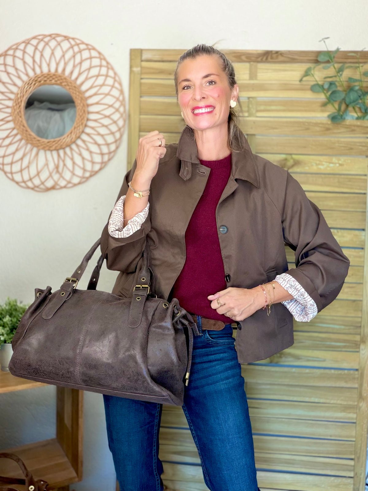 Sac cabas XL en cuir vieilli • COOPER Chocolat