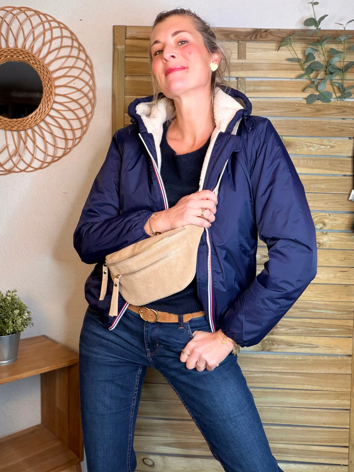 LAURA JO - Parka Imperméable LOUISE COURT sherpa - Bleu marine • DÉSTOCKAGE Taille L