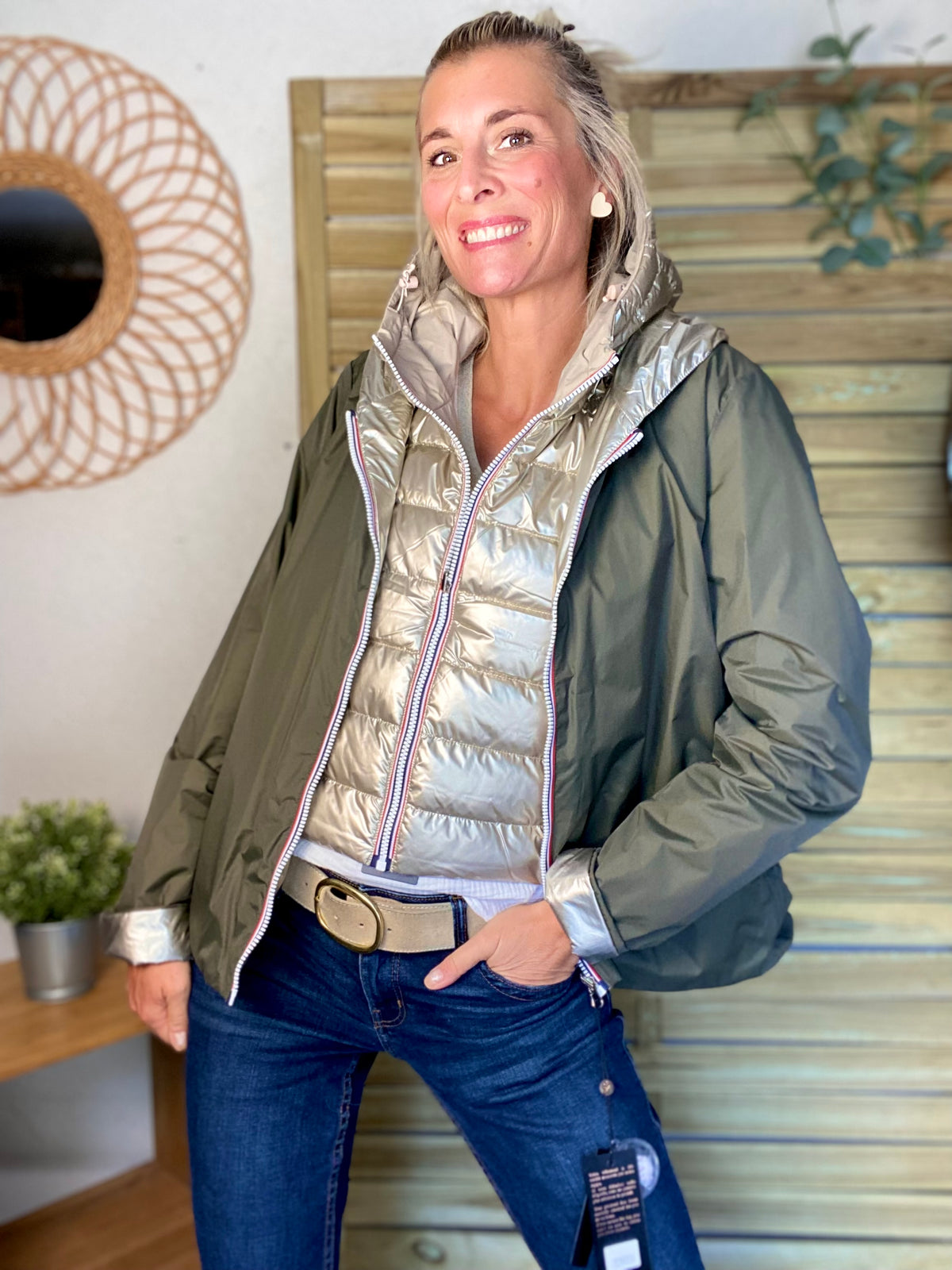 LAURA JO - Col capuche amovible réversible DANY - Beige / Doré