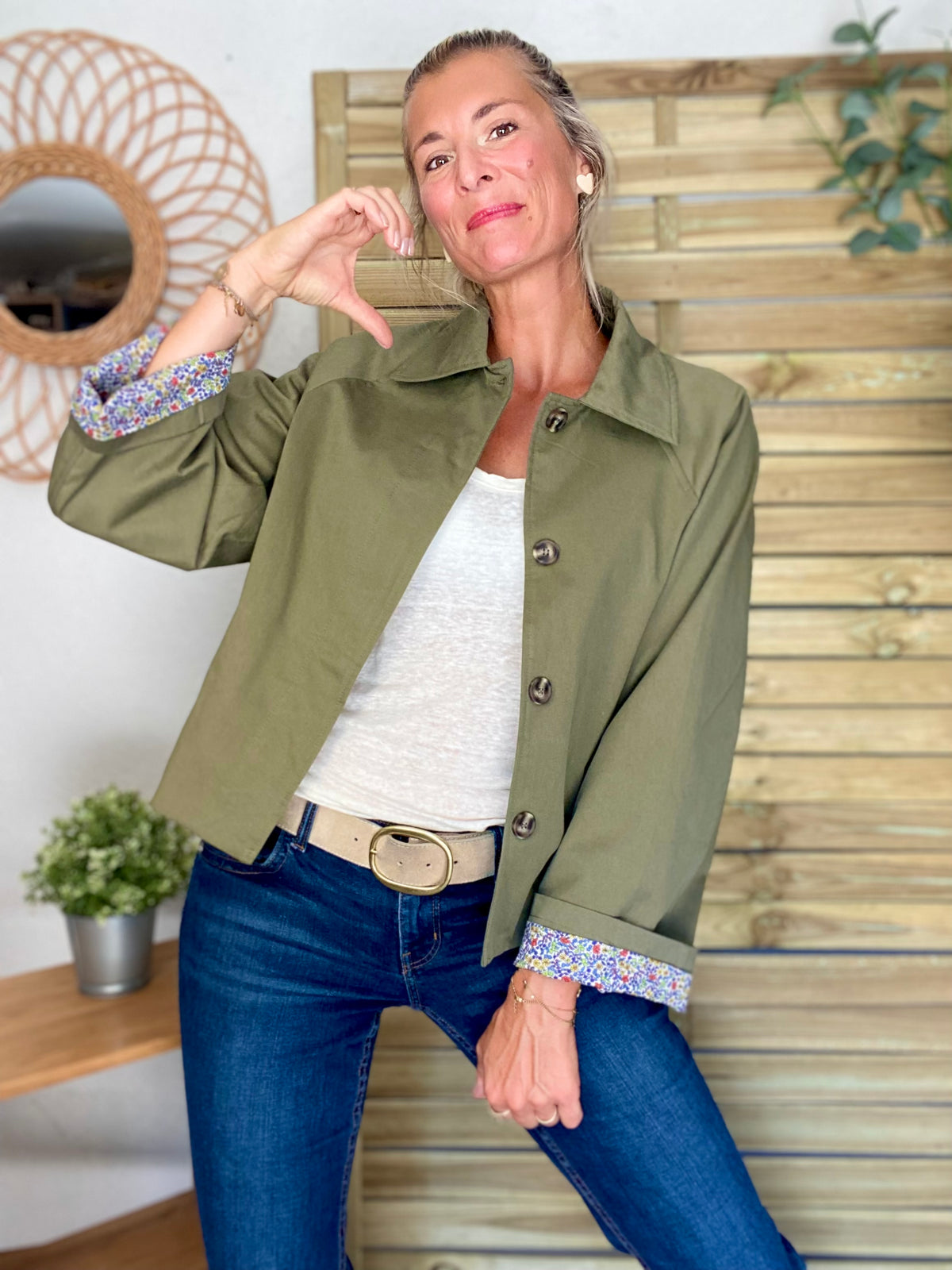 Veste Trench en coton kaki avec Liberty - MAHAUT - LILI et LALA