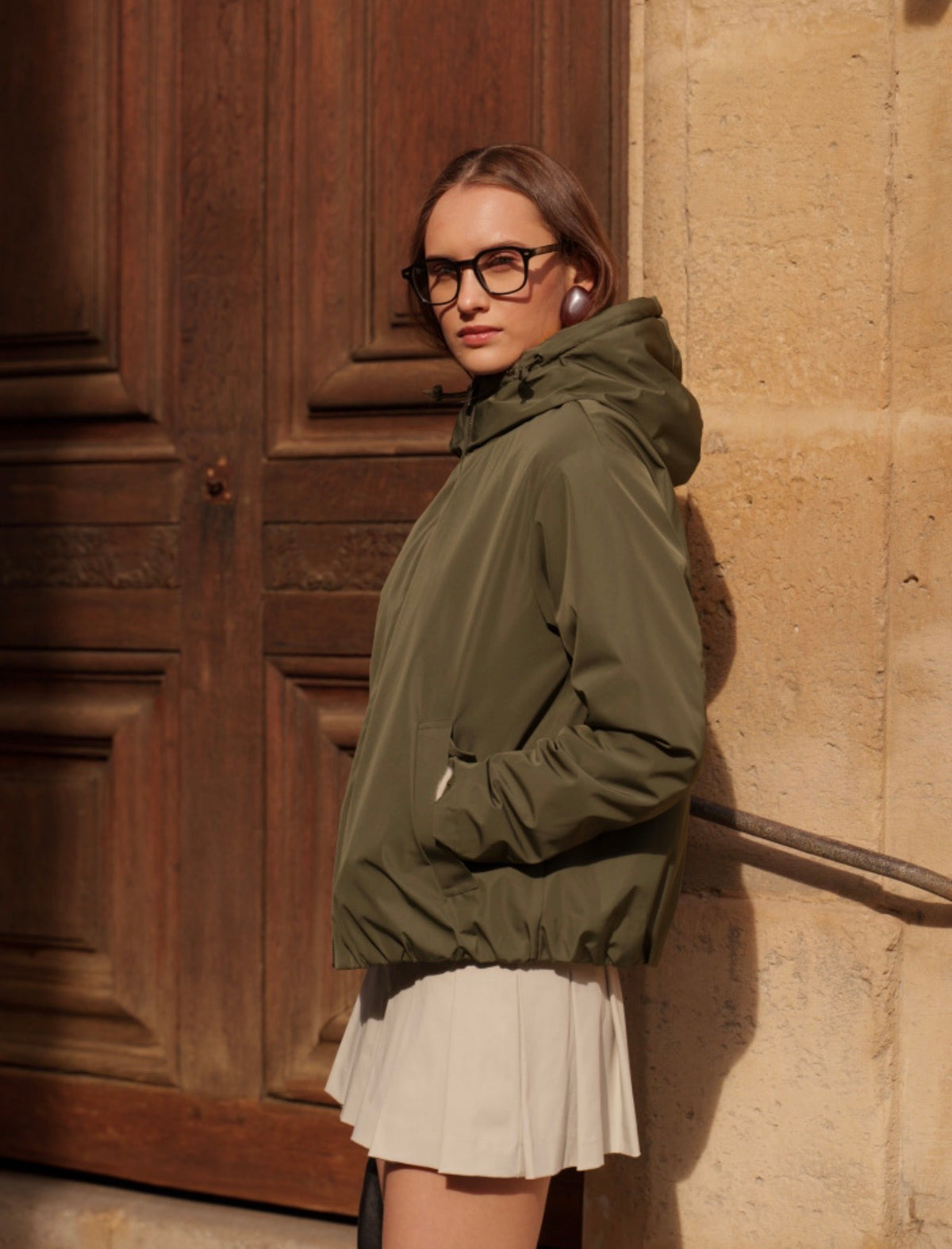 LAURA JO - Imperméable fourré sherpa EVA court - Kaki