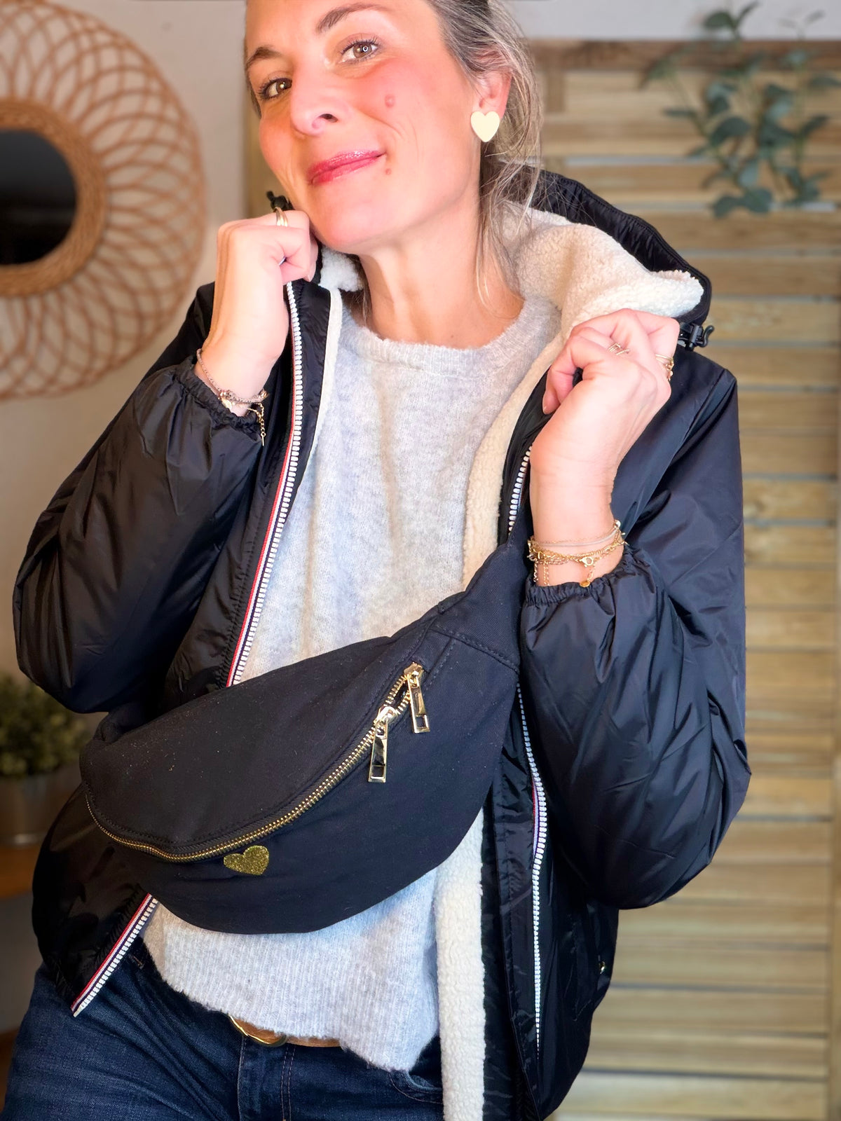 LAURA JO - Parka Imperméable LOUISE COURT sherpa - Noir - LAURA JO • DESTOCKAGE sur Taille L