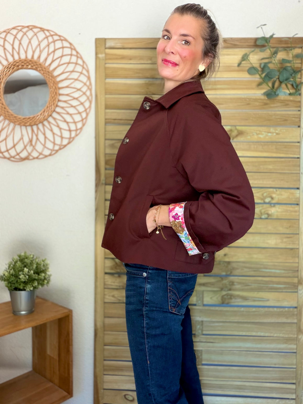 Veste Trench en coton Bordeaux fleuri - MAHAUT - LILI et LALA