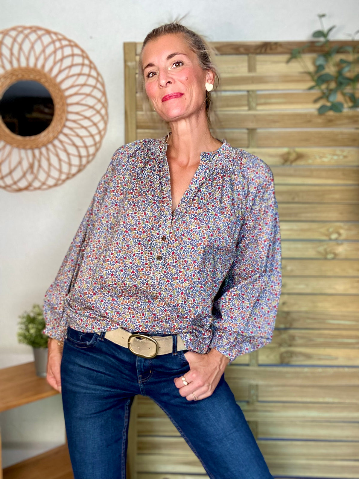 Blouse ample Liberty bleu EDWIGE - FIN DE SÉRIE