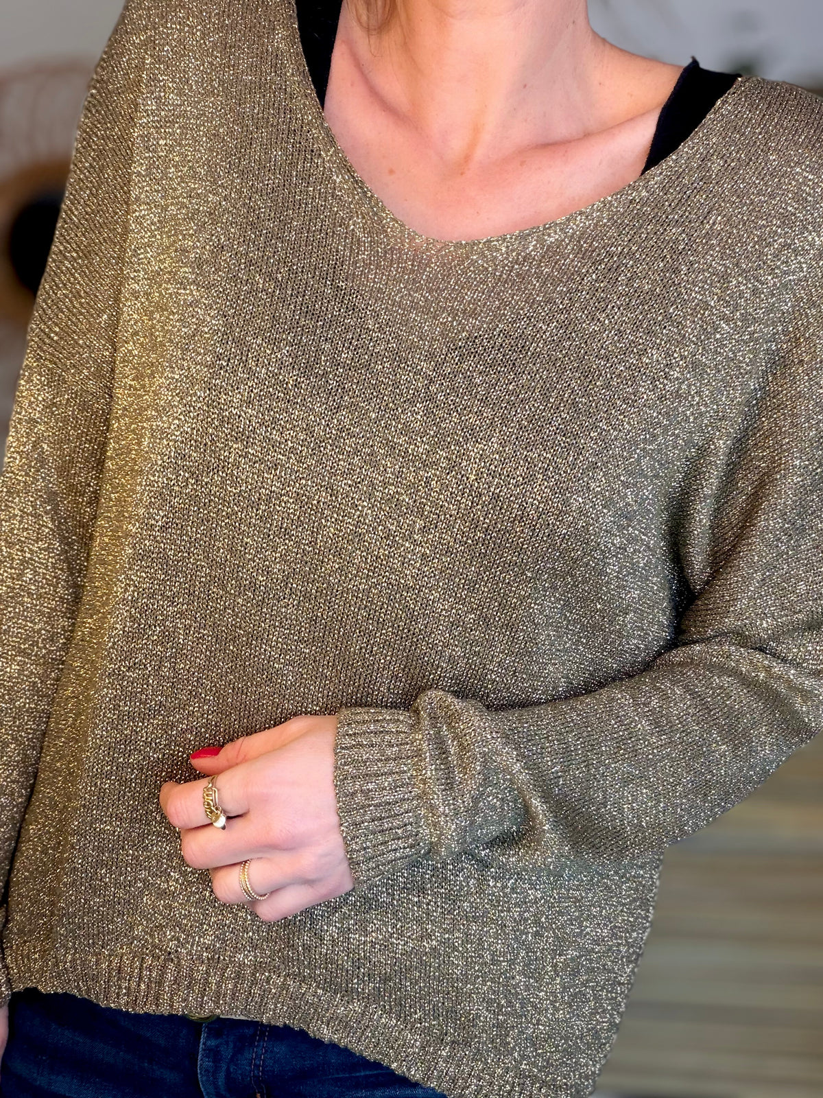Pull maille lurex et étoile ⭐️ POLLY - Kaki / Doré - FIN DE SÉRIE