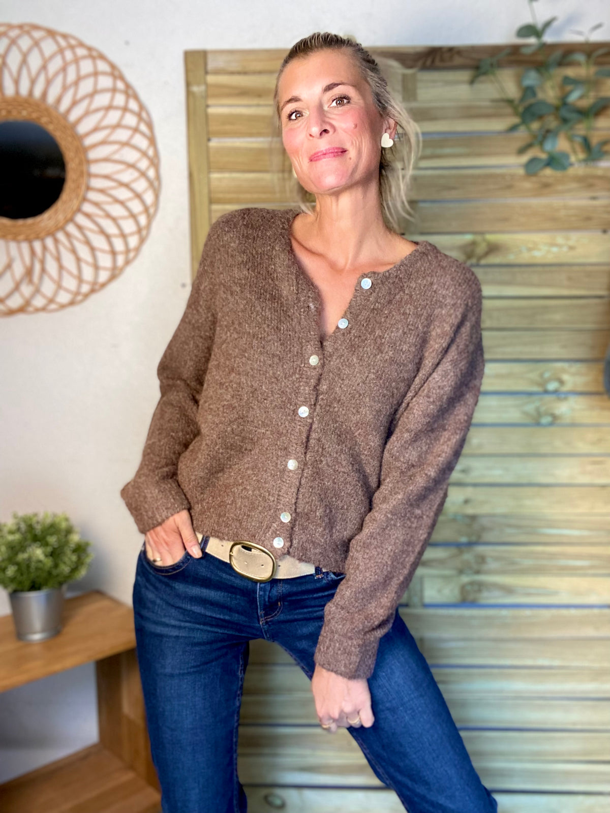 Gilet en maille MERYL - Chocolat chiné (noisette)