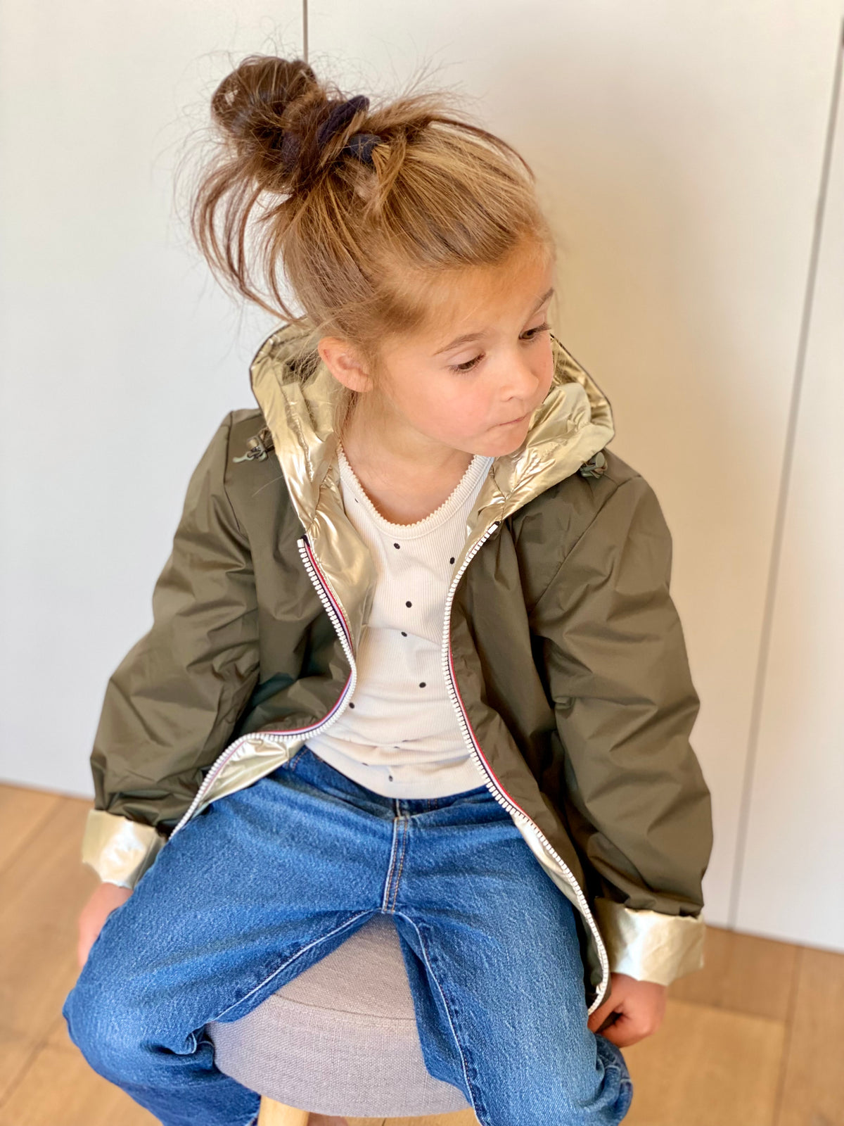 Imperméable réversible rembourré LOUISON KIDS enfant (mixte) - Kaki / Doré • DÉSTOCKAGE sur Taille 6 ans