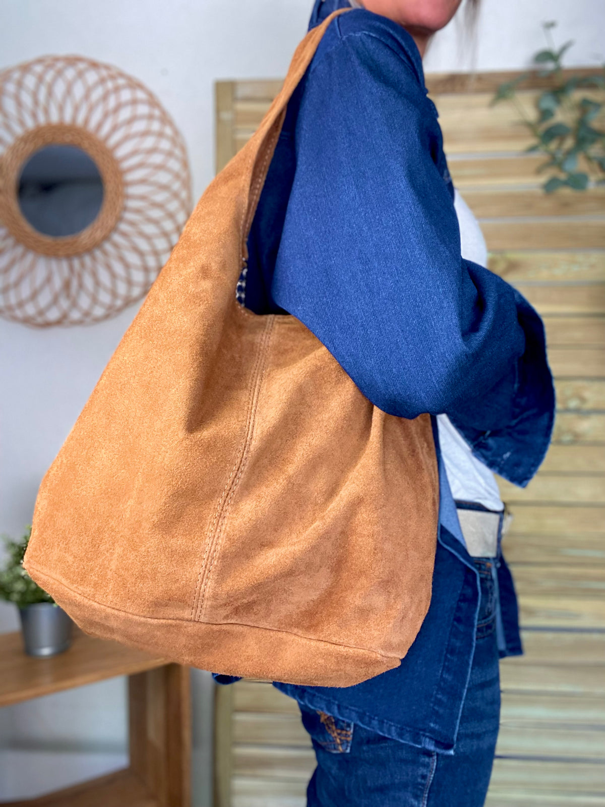Sac cabas hobo cuir daim MARLON - Camel