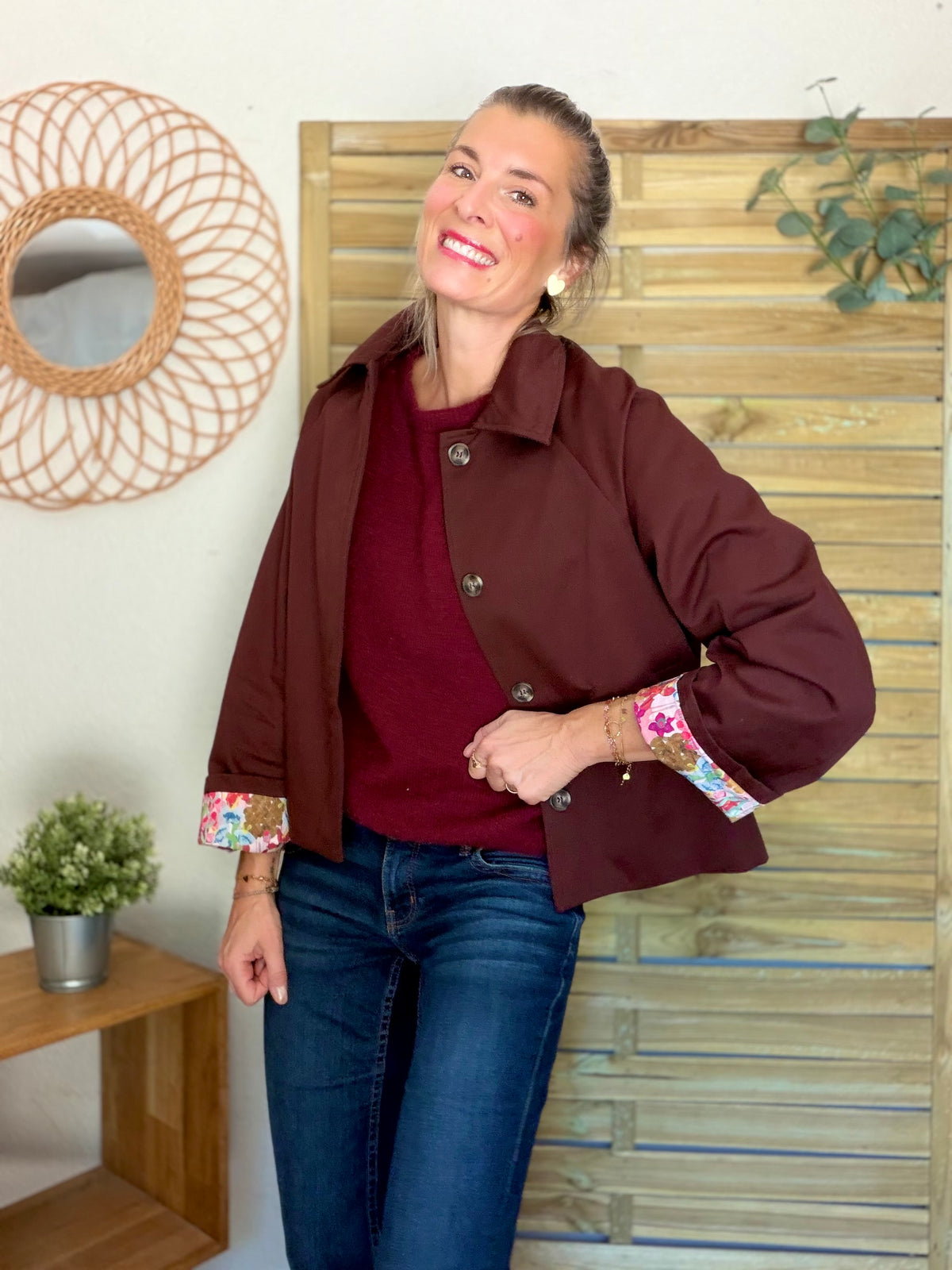 Veste Trench en coton Bordeaux fleuri - MAHAUT - LILI et LALA