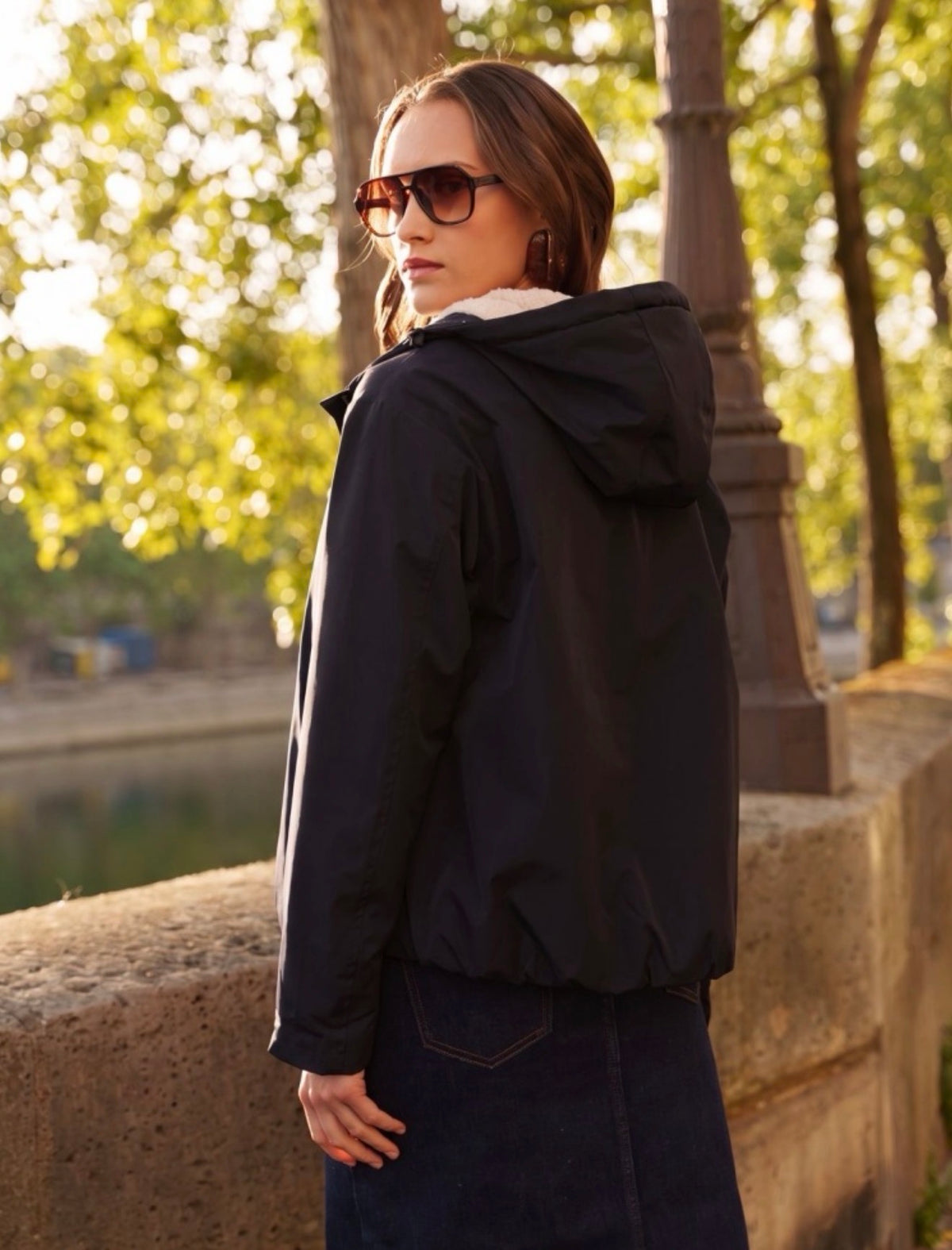 LAURA JO - Imperméable fourré sherpa EVA court - Noir