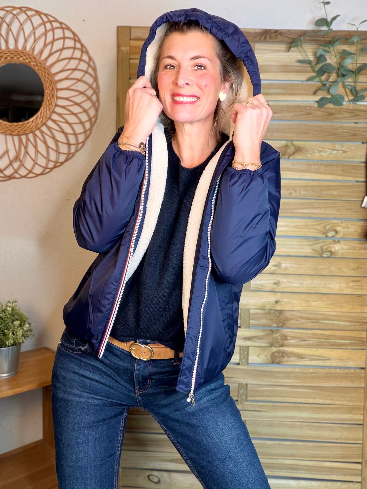 LAURA JO - Parka Imperméable LOUISE COURT sherpa - Bleu marine • DÉSTOCKAGE Taille L