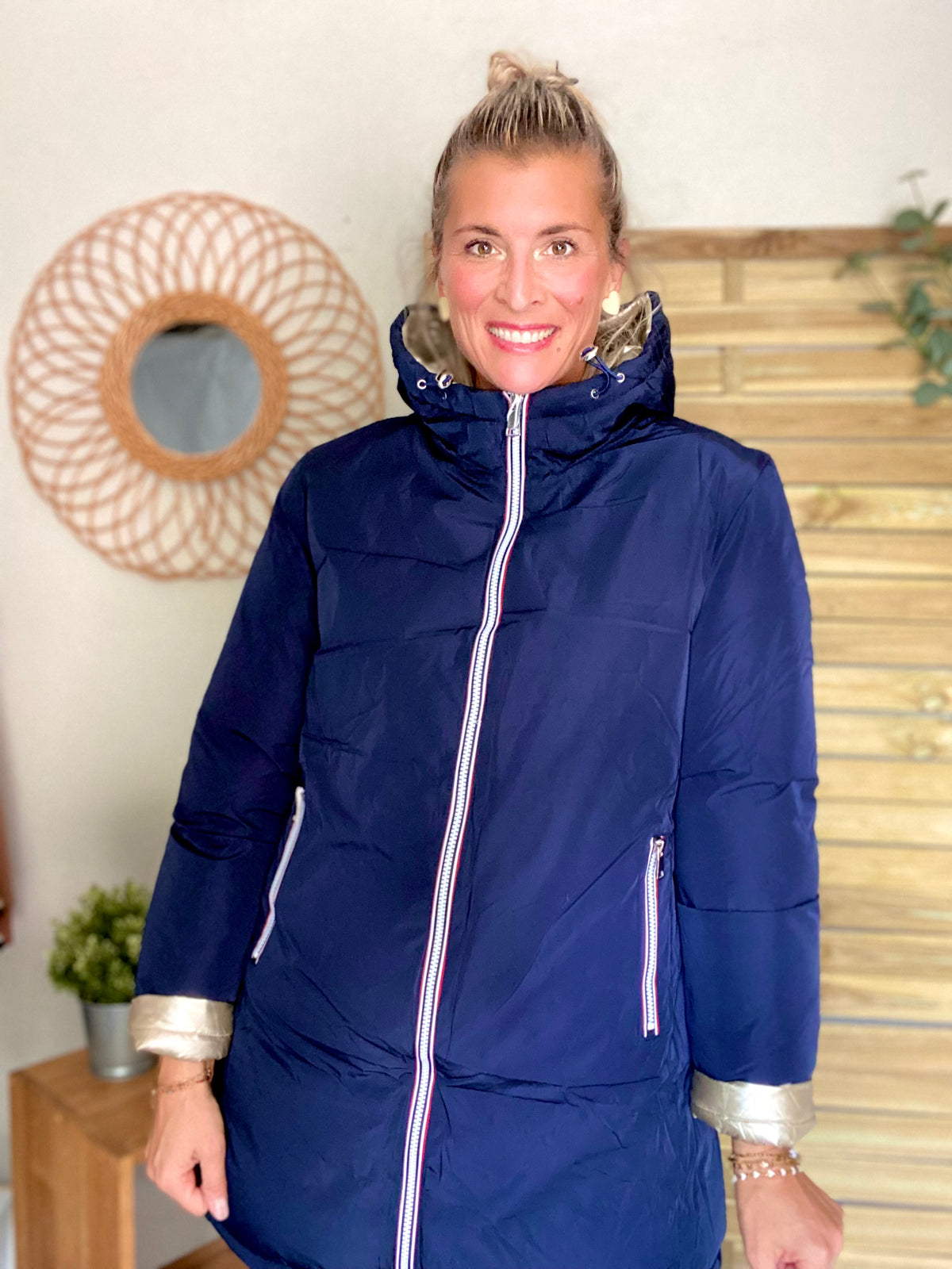 Doudoune imperméable réversible ANGÈLE LONG - Bleu marine - MELYA MELODY