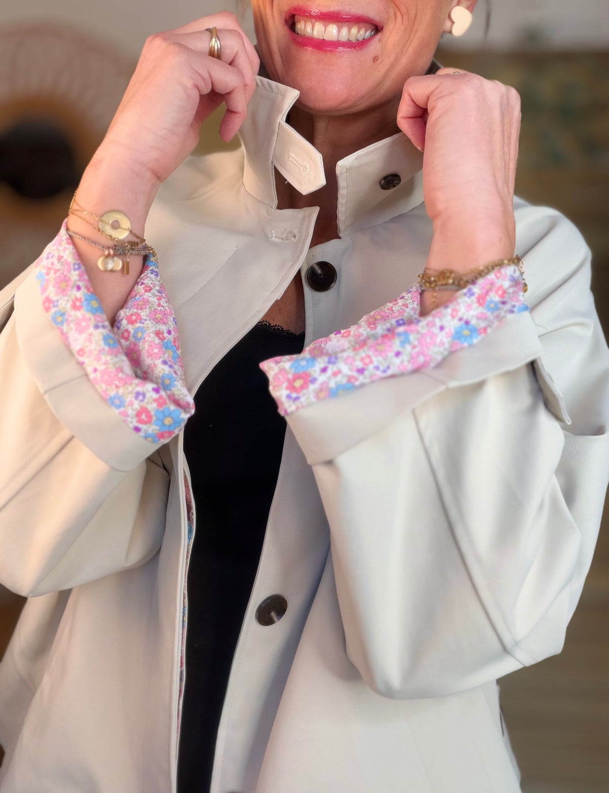 Veste Trench avec Liberty - MADELEINE Beige - FIN DE SÉRIE