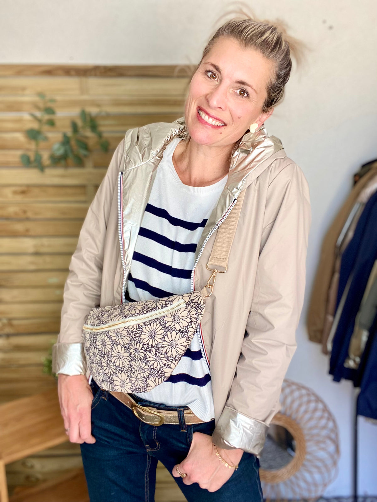 LAURA JO - Imperméable réversible rembourré LOUISON COURT - Beige / Doré • DÉSTOCKAGE sur Taille XL