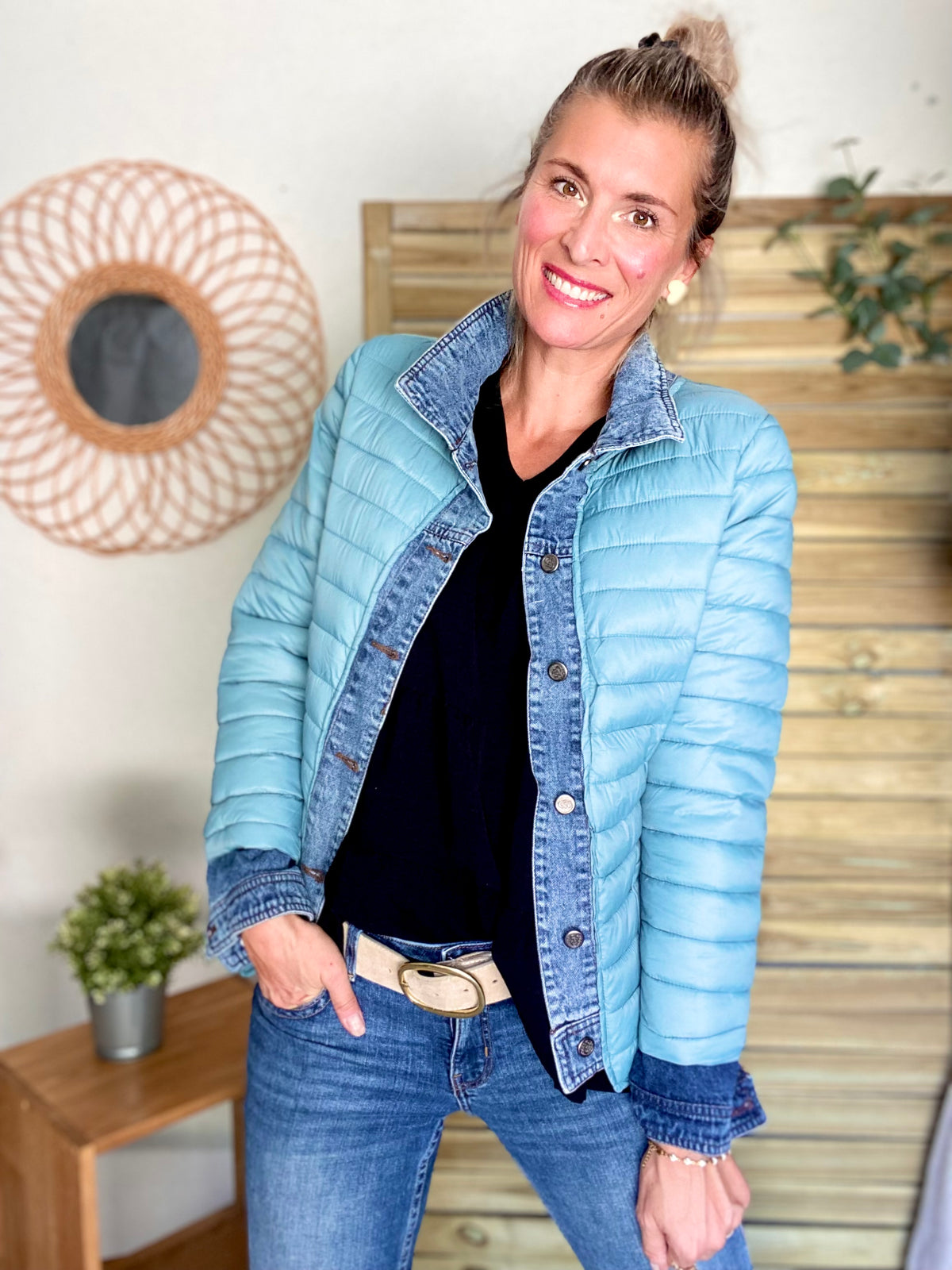 Veste Jean / Doudoune légère JACKIE - Vert sauge - FIN DE SÉRIE
