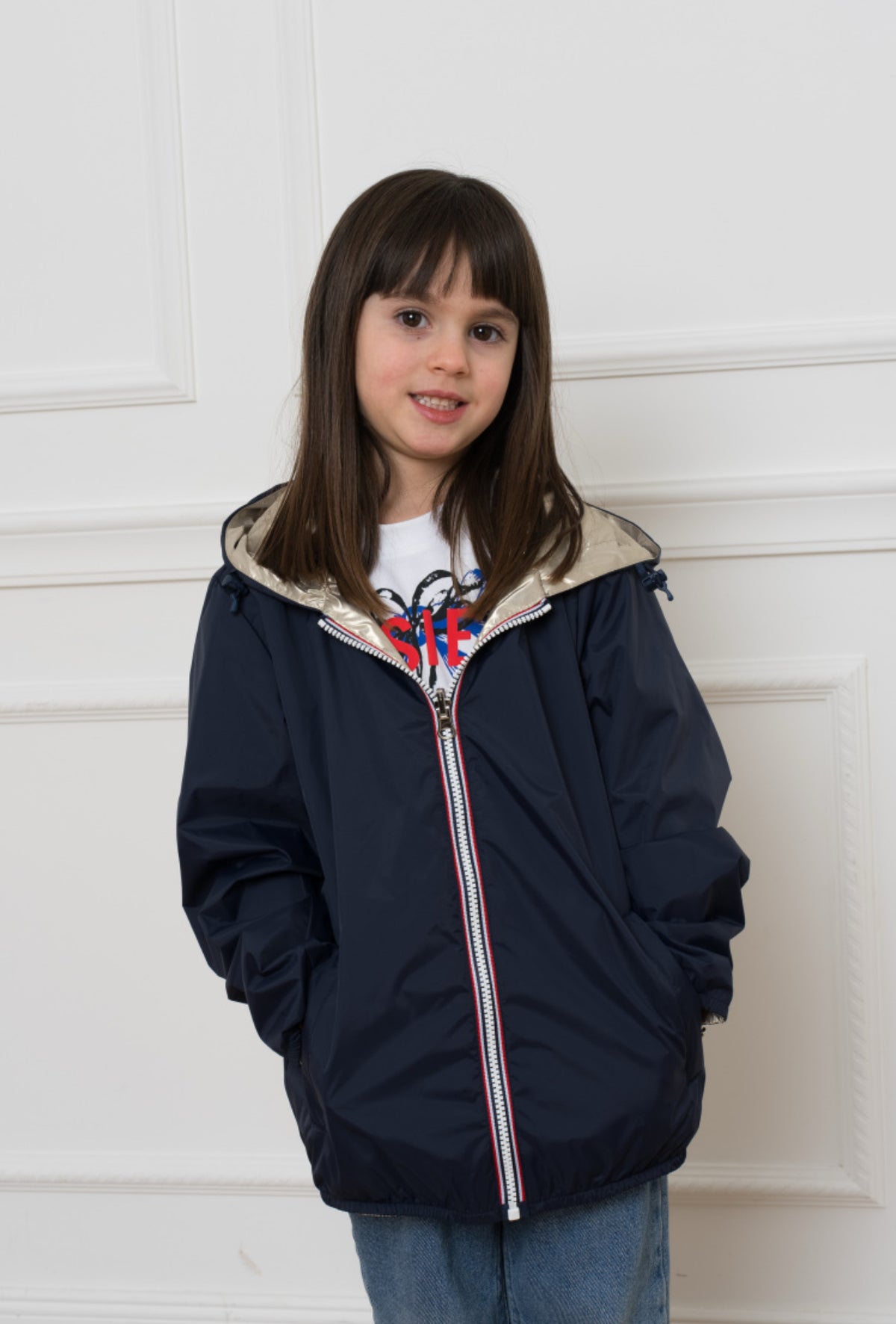 LAURA JO - Imperméable réversible léger GARANCE KIDS enfant (mixte) - Bleu Marine / Doré • DÉSTOCKAGE sur Taille 6 ans