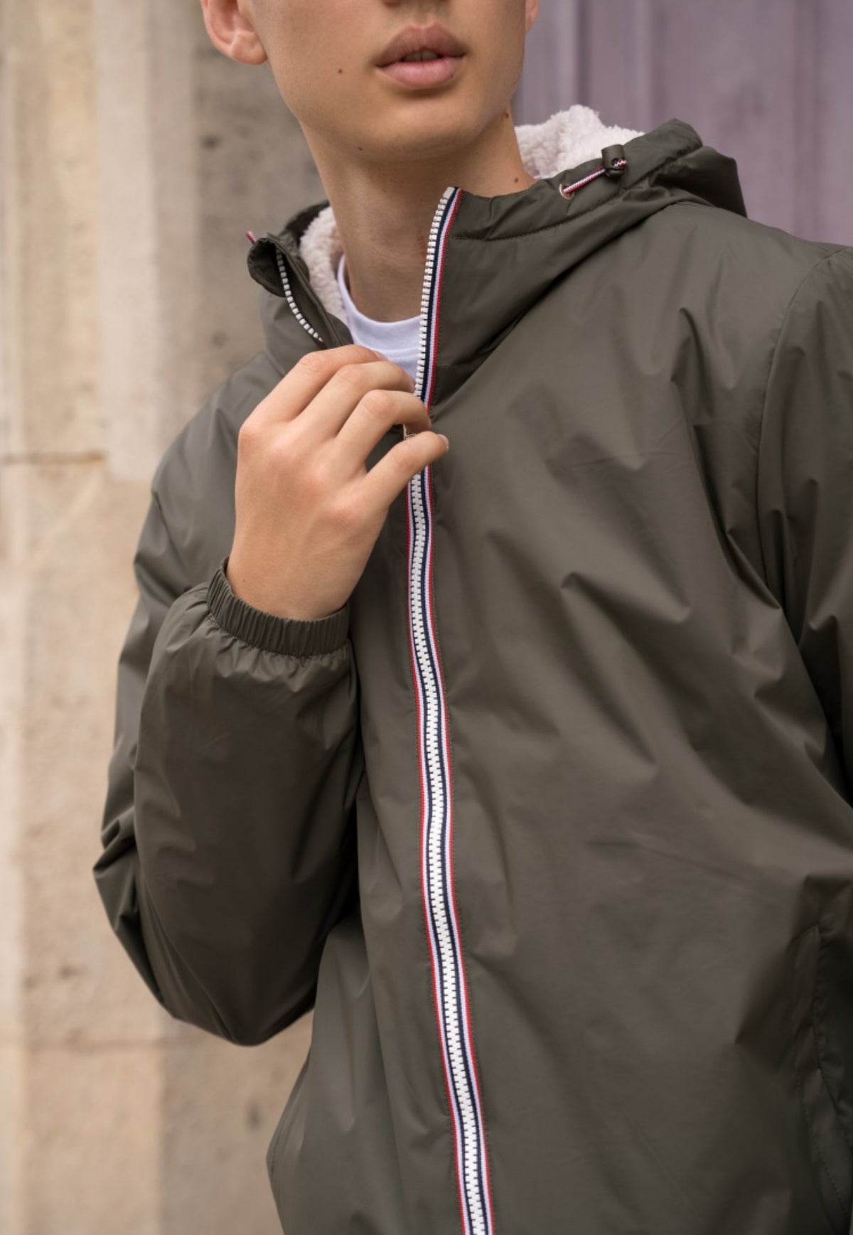 LAURA JO - Parka Imperméable Homme LOUIS* COURT Kaki / sherpa écru • DÉSTOCKAGE Taille XL