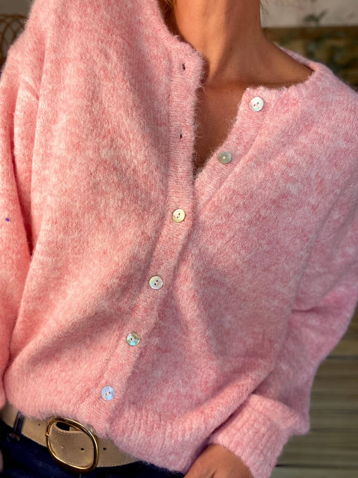Gilet en maille MERYL - Rose chiné
