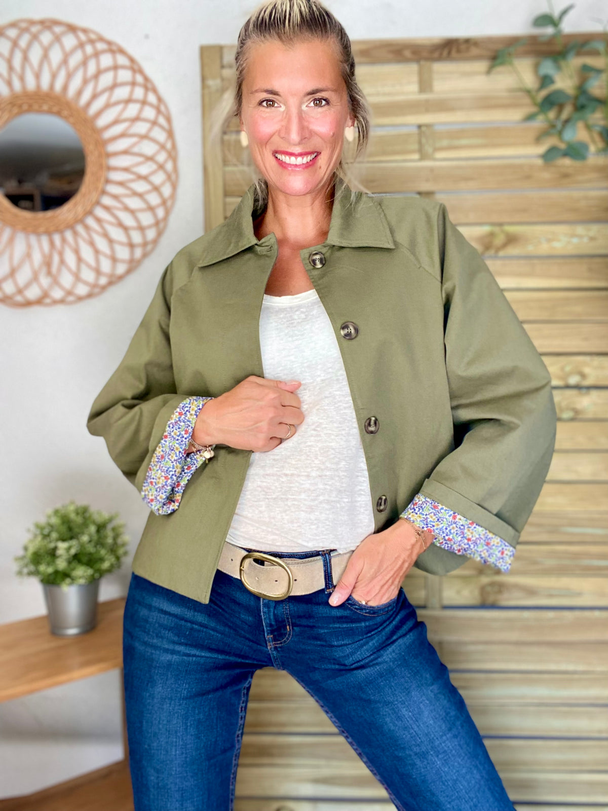 Veste Trench en coton kaki avec Liberty - MAHAUT - LILI et LALA