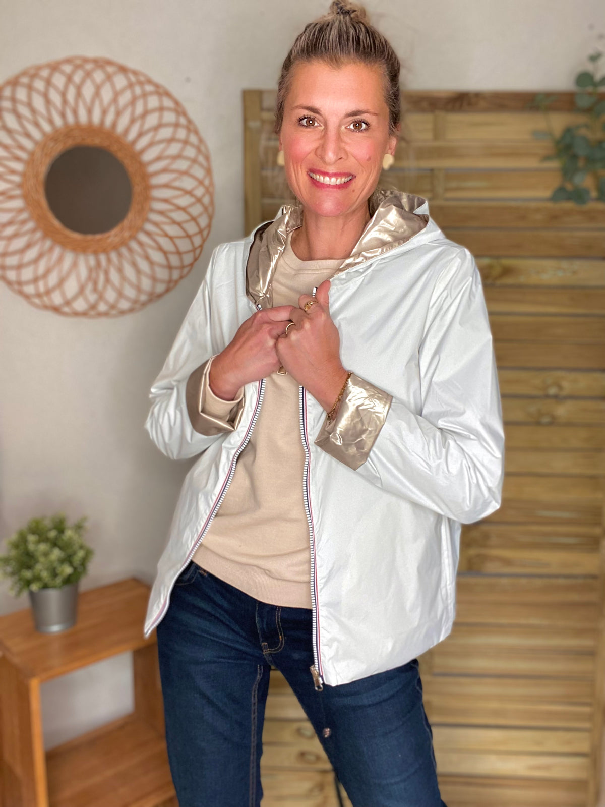 LAURA JO - Imperméable réversible GARANCE COURT léger - Blanc/Doré