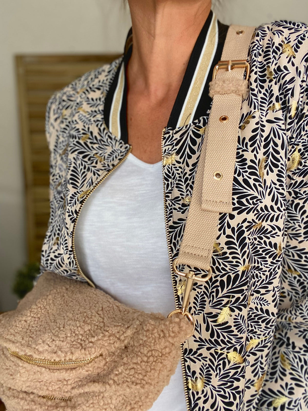 Sac banane XL double poche en moumoute 2 sangles inclues - BILLIE - Beige