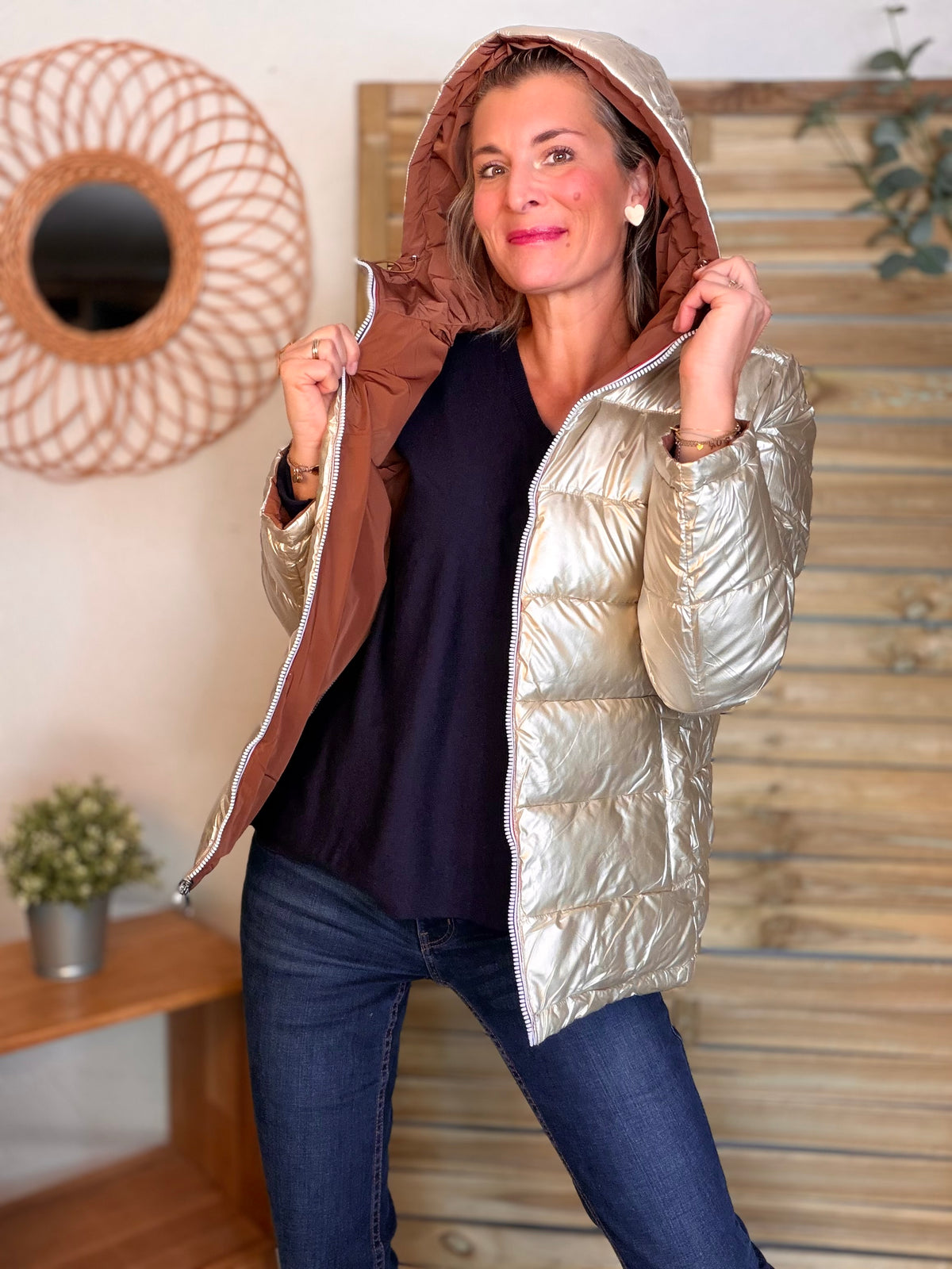 Doudoune imperméable réversible ANGÈLE COURT - Rouille choco - MELYA MELODY