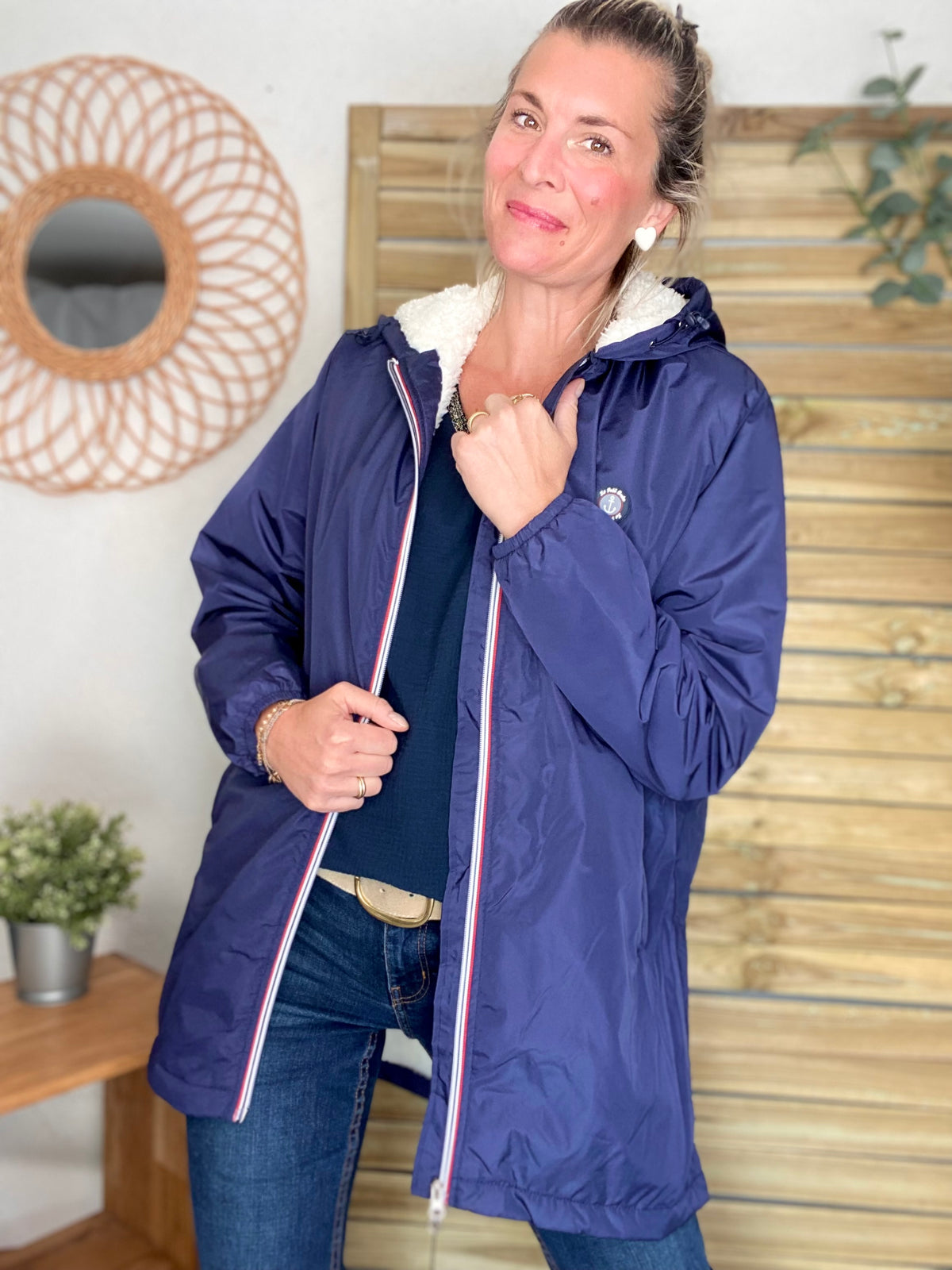Parka Imperméable moumoute sherpa unisexe JEAN.NE - LE PETIT BRETON - Bleu Marine (Taille très grand) - FIN DE SÉRIE