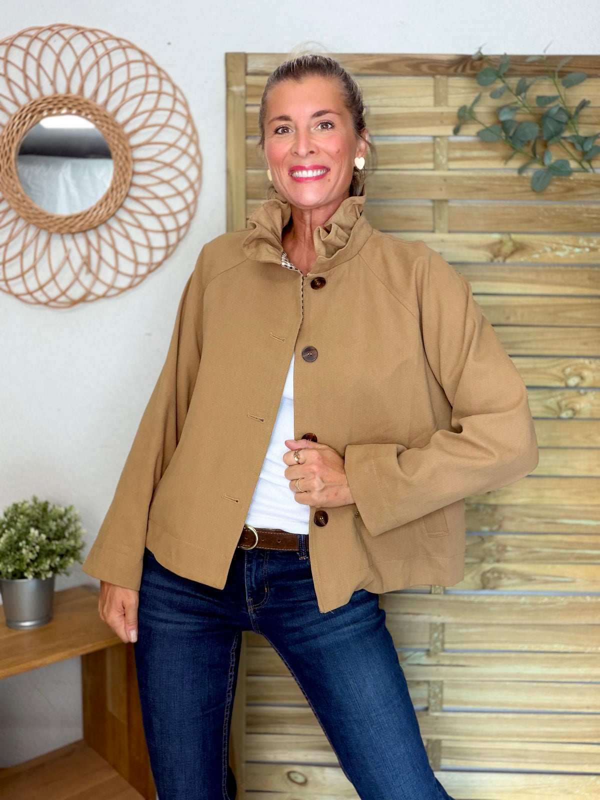 Veste toile coton col victorien avec vichy - GABY