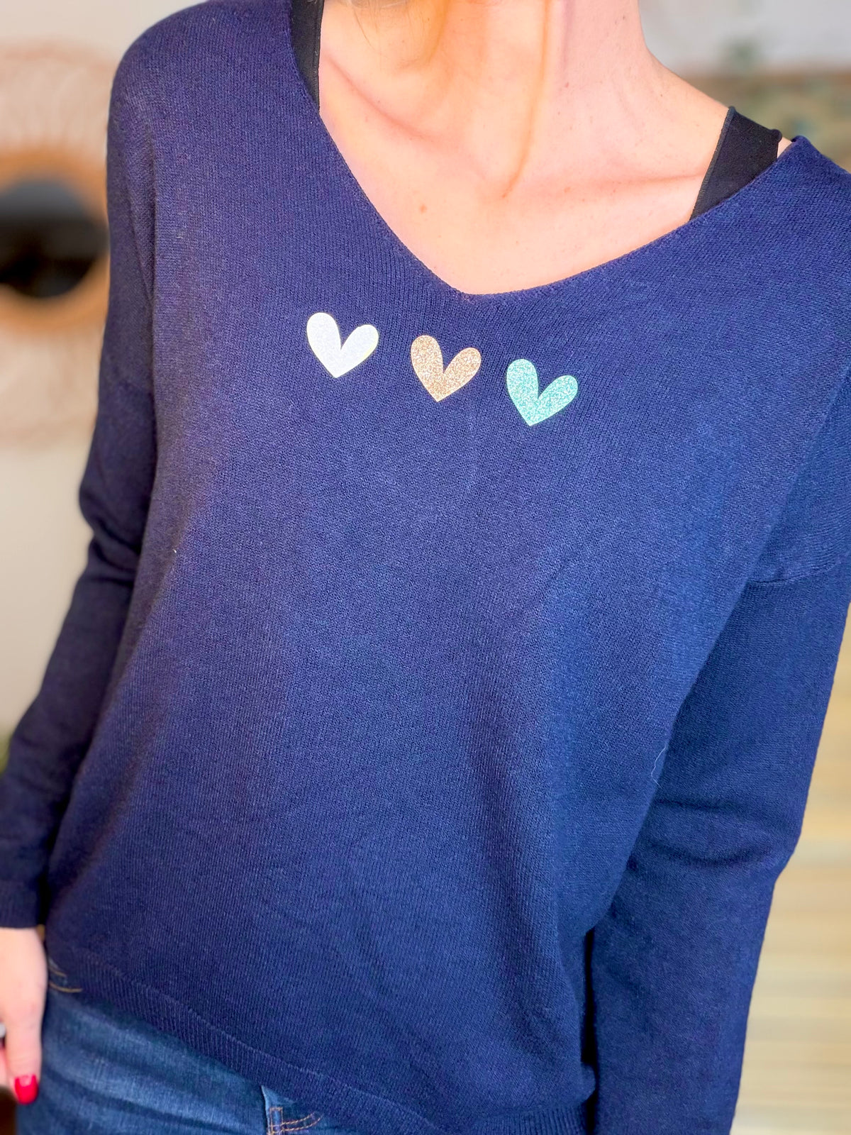 Pull fin 3 cœurs 💛 BERTILLE - Marine - FIN DE SÉRIE