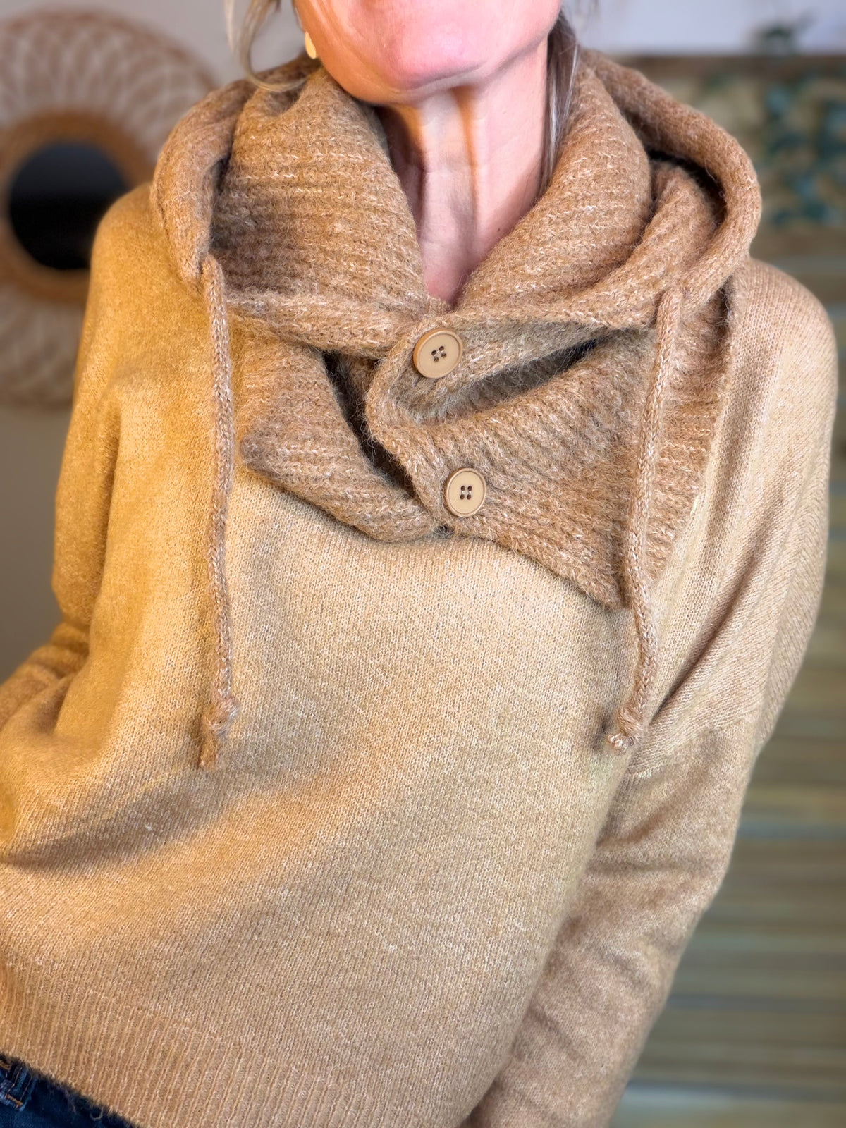 Col cagoule LORIE en maille avec boutons - Camel