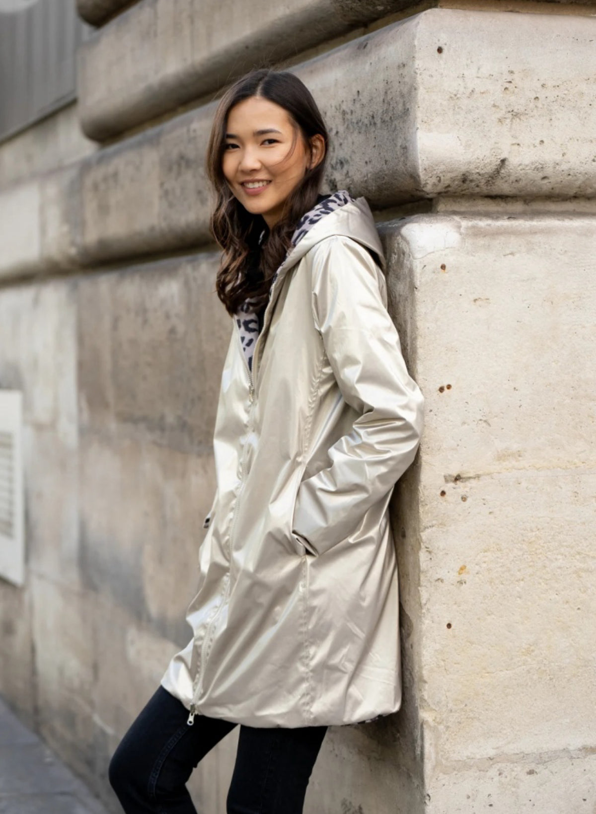 LAURA JO - Imperméable réversible rembourré LOUISON LONG - Doré / Léo • DÉSTOCKAGE sur Taille L et XL