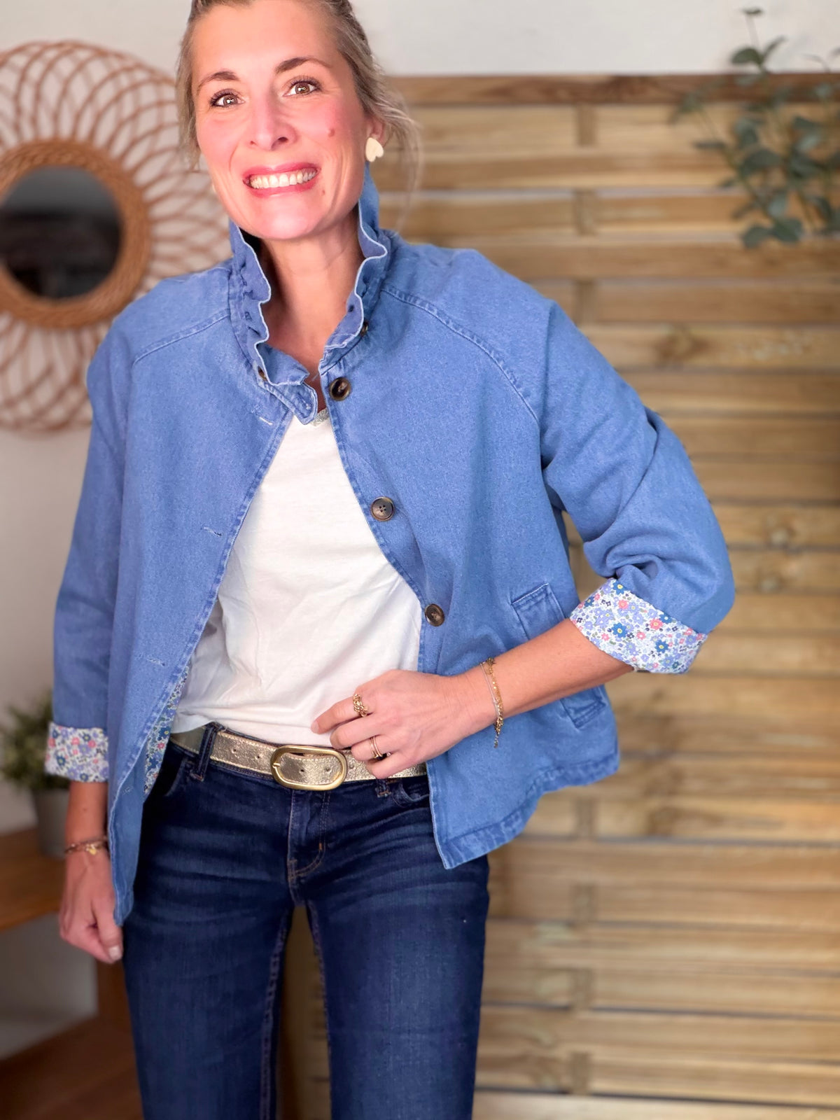 Veste Denim col victorien avec Liberty - VICTORIA Jean