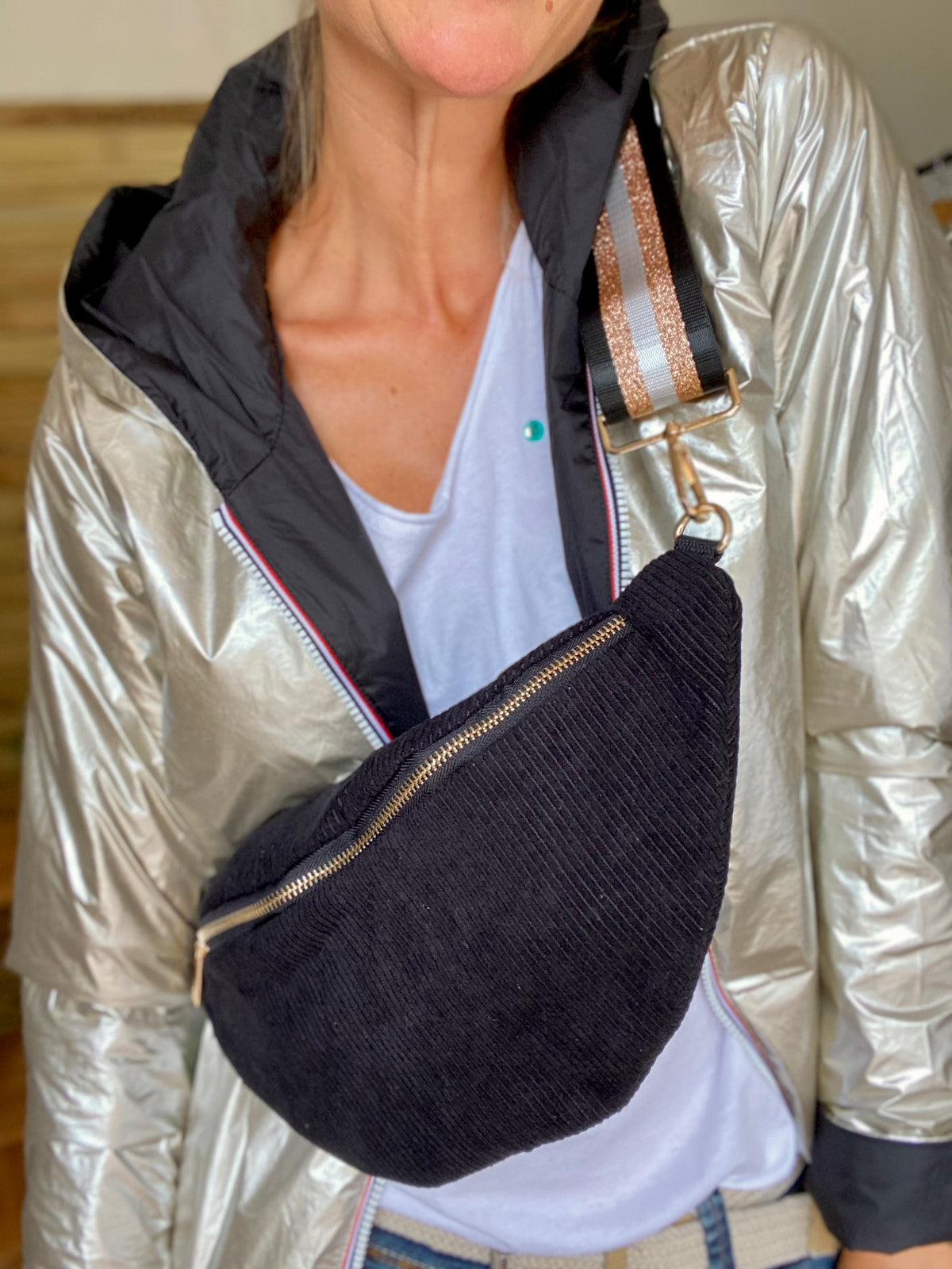 Sac banane XL velours côtelé Ciao Boum - IVY - Noir