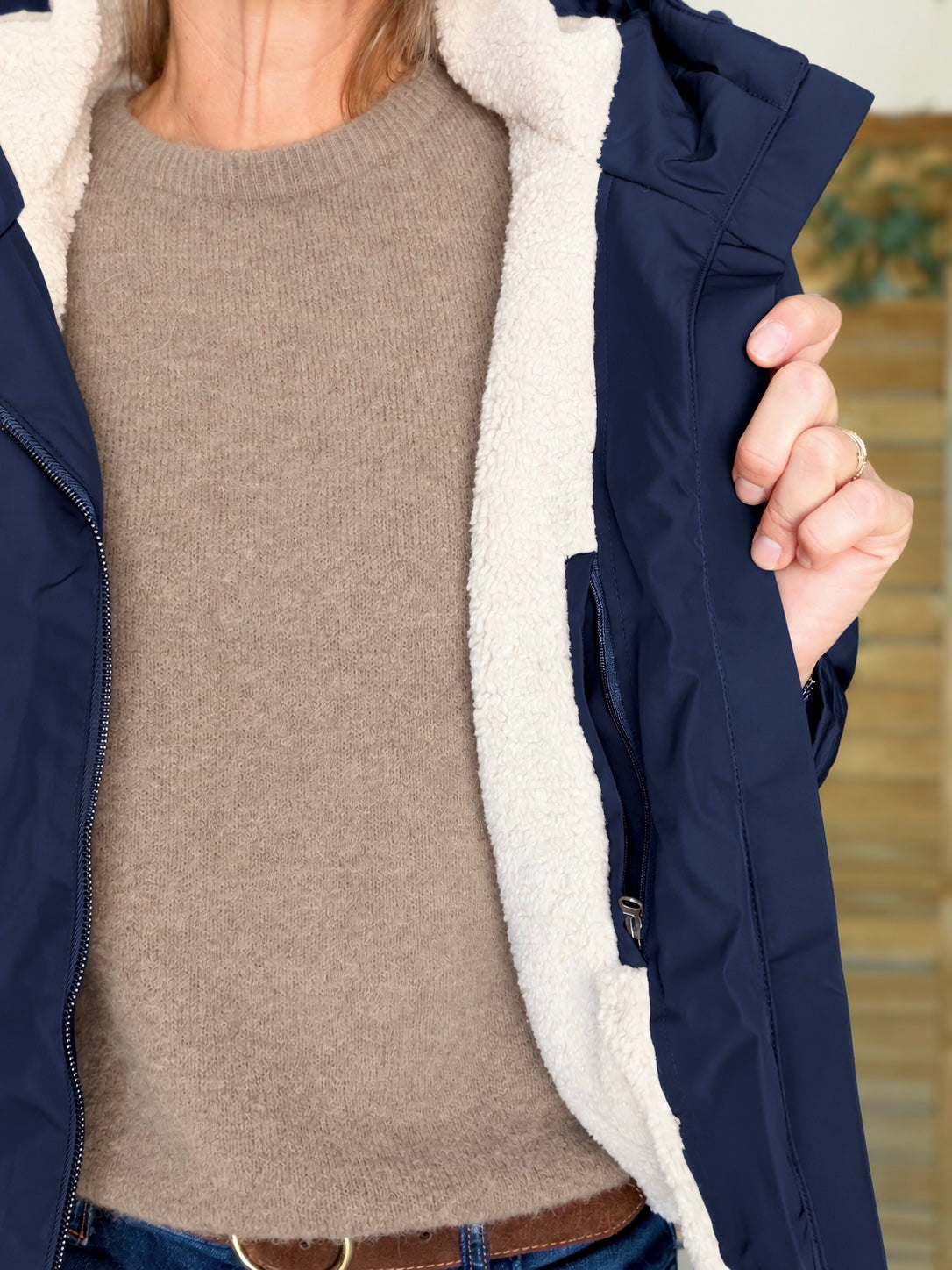 LAURA JO - Imperméable fourré sherpa EVA court - Bleu marine