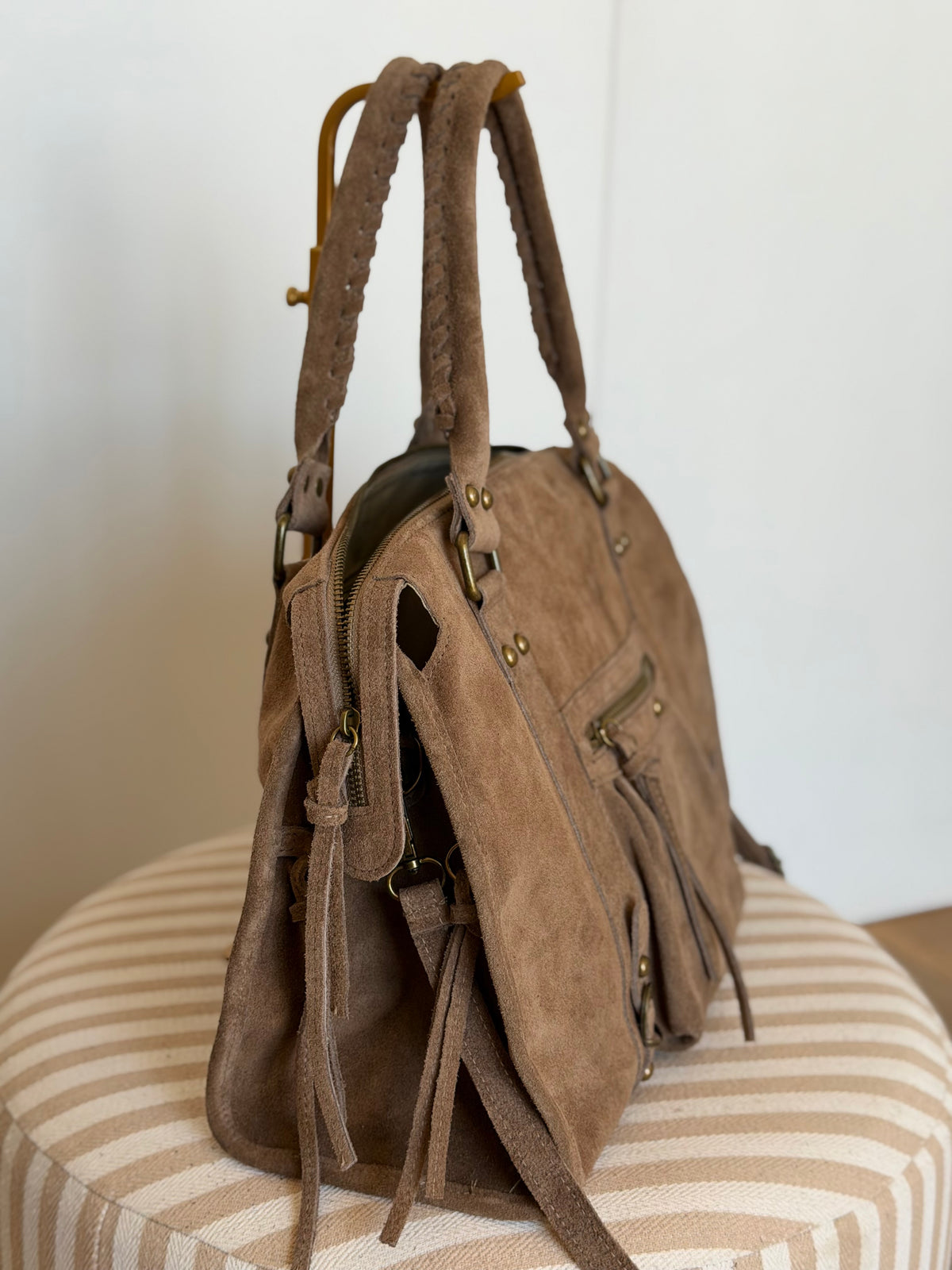 Sac cabas XL en cuir daim • HUNTER Taupe