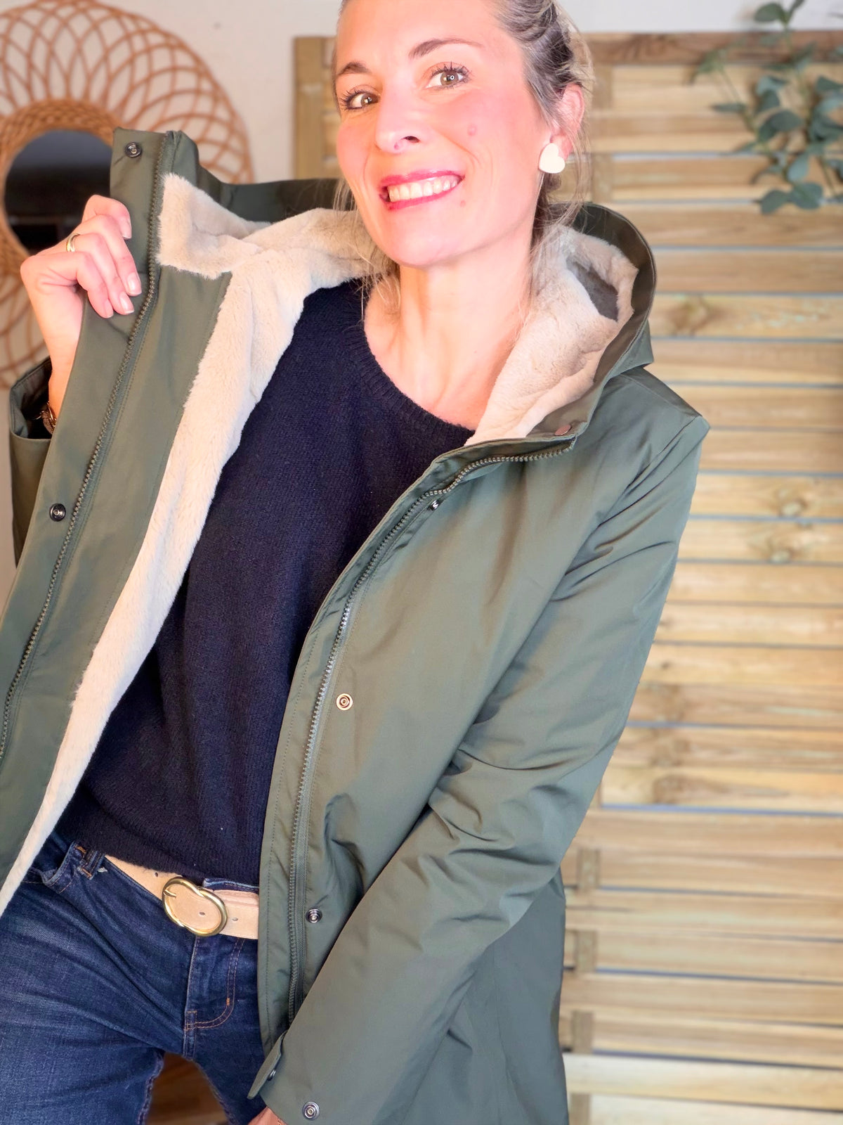 LAURA JO - Parka fourrée imperméable AMBRE LONG - Kaki / Beige