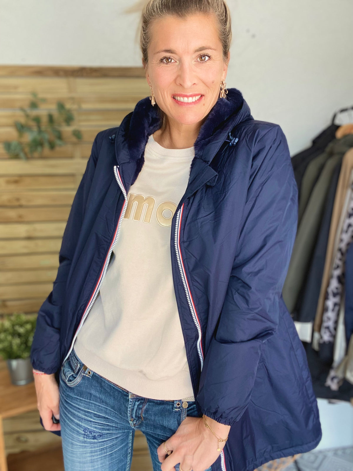 LAURA JO - Parka Imperméable LOUISE LONG fourré - Bleu Marine • DÉSTOCKAGE Taille S