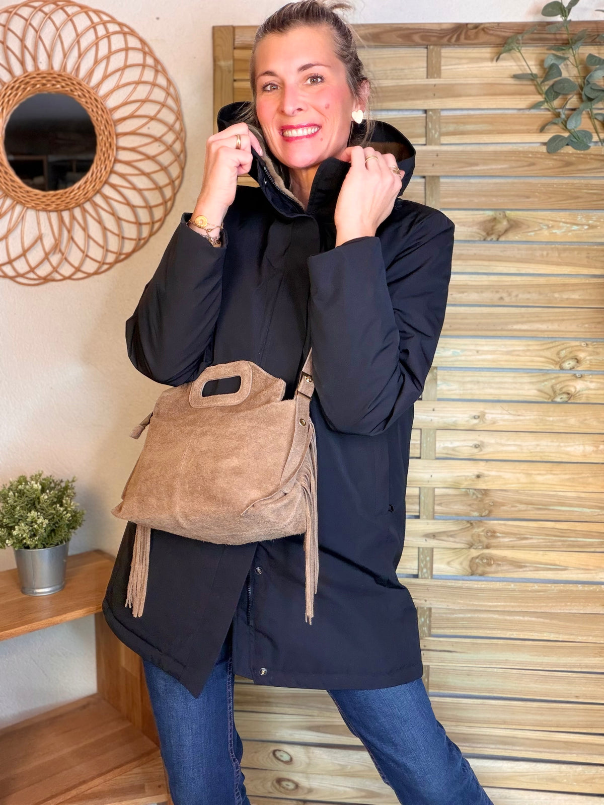 LAURA JO - Parka fourrée imperméable AMBRE LONG - Noir / Camel