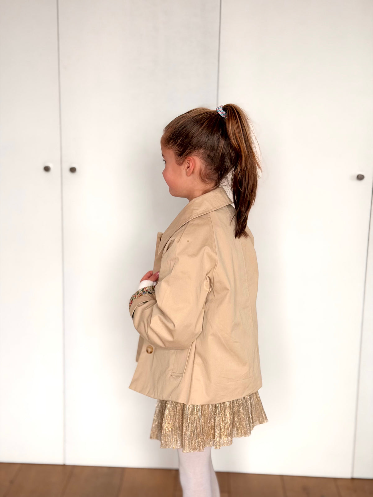 Veste Trench en coton beige avec Liberty - MARION (Taille 2 ans à la Taille XL)