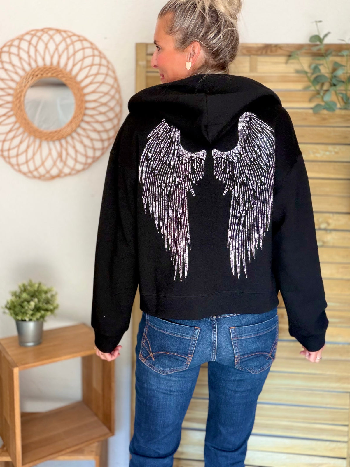 Hoodie sweat gilet strass (ailes) CLOTHILDE - Noir