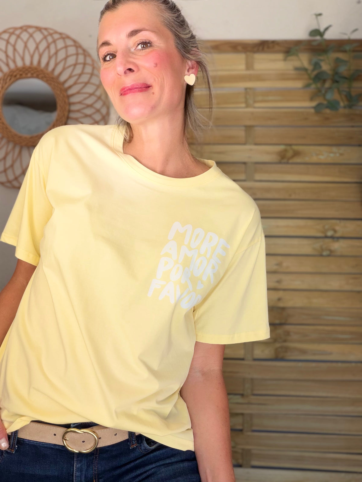 Tee shirt MORE AMOR POR FAVOR - RITA Jaune - FIN DE SÉRIE