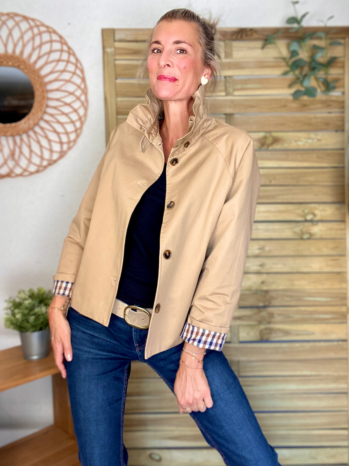 Veste Trench col victorien doublure carreaux - VICTORIA Beige Taupe