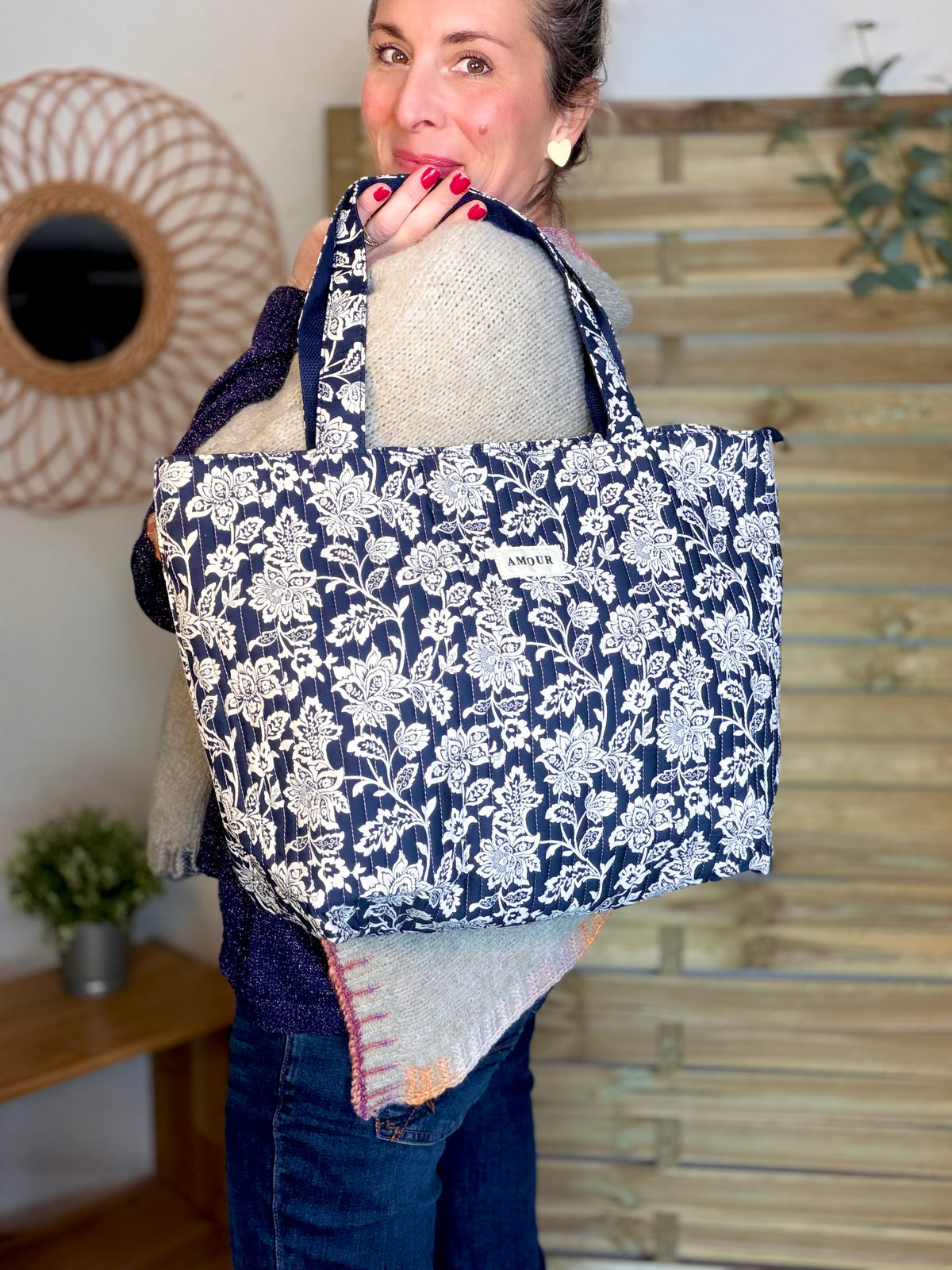 Sac cabas imprimé PIERCE - fleuri marine - FIN DE SÉRIE