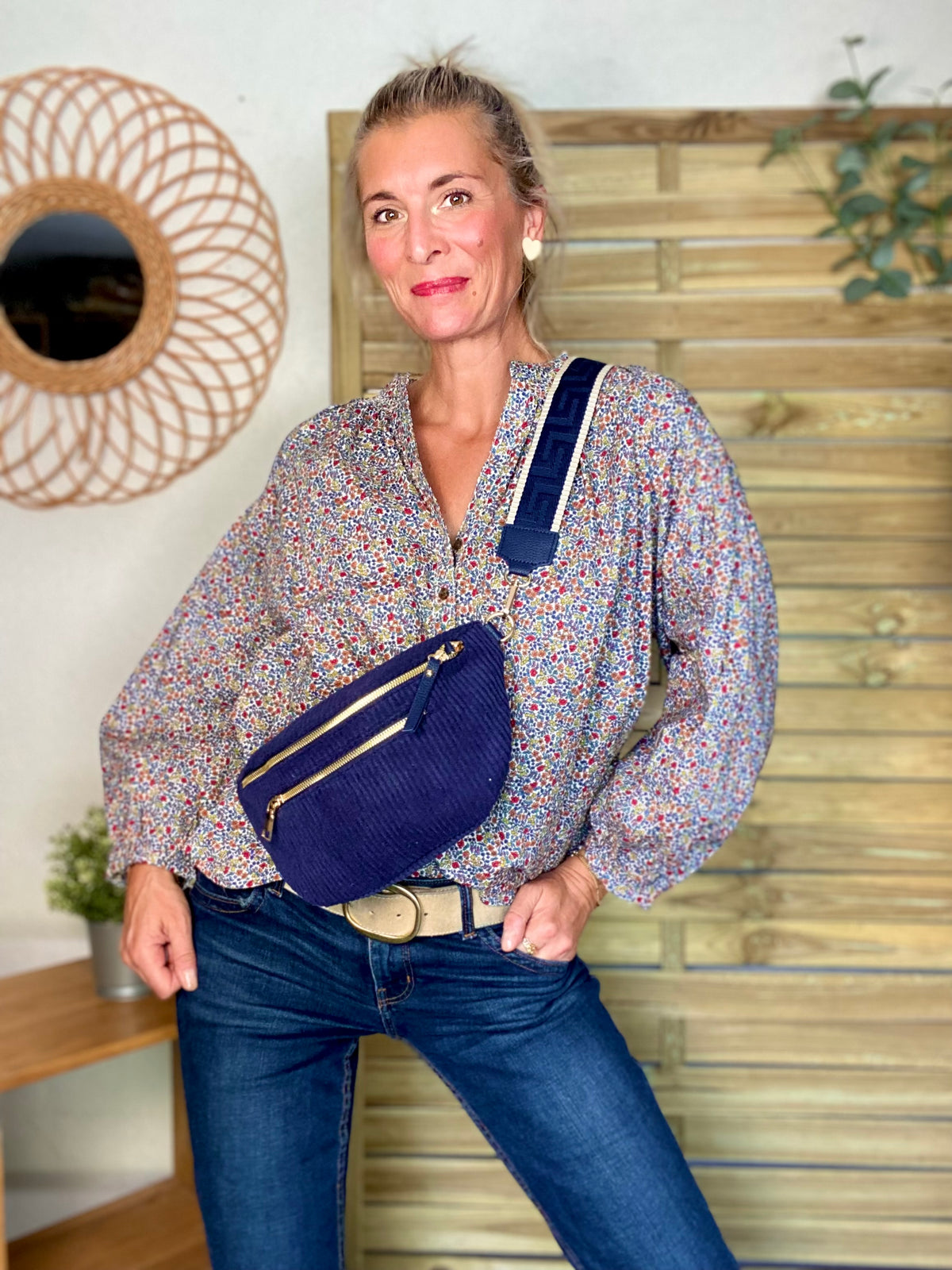 Blouse ample Liberty bleu EDWIGE - FIN DE SÉRIE