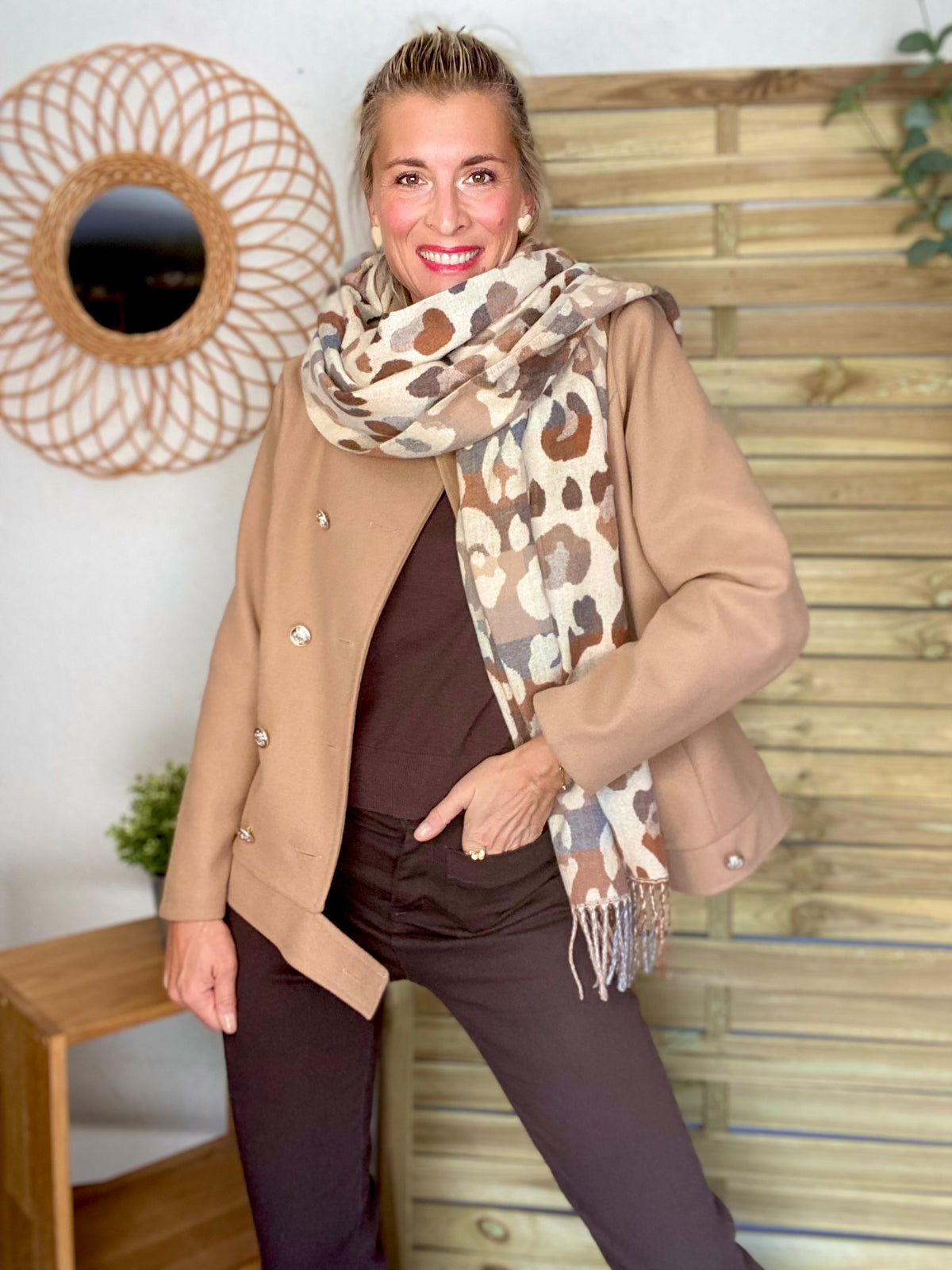 Écharpe douce AGNÈS Léo Beige 🐆